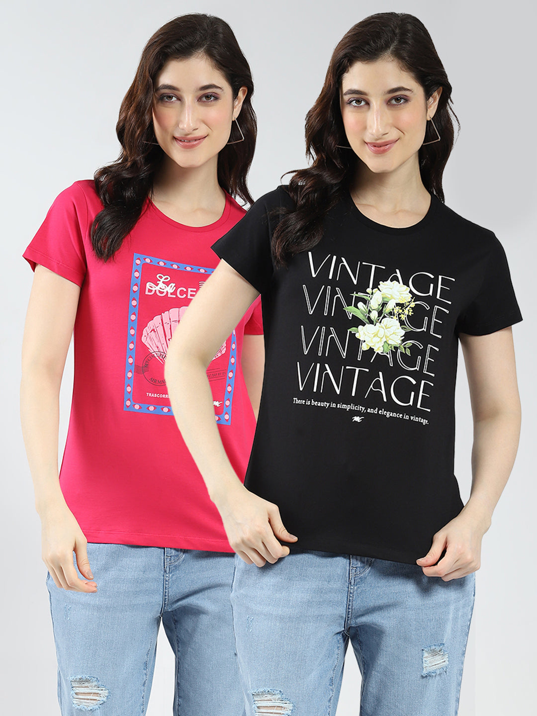 Women Black & Red Printed Round Neck Half Sleeve Top 2Pc Set