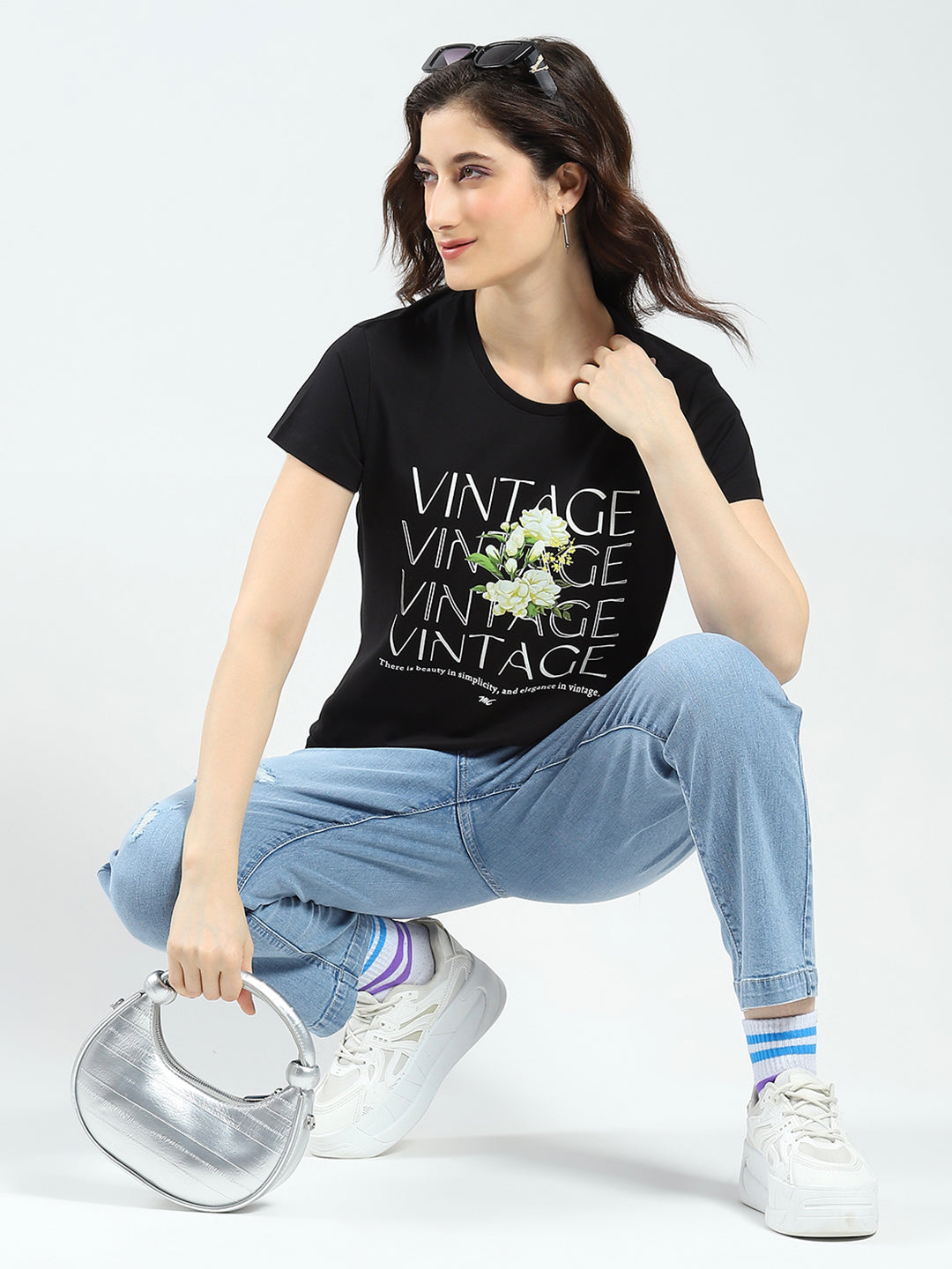 Women Black & Red Printed Round Neck Half Sleeve Top 2Pc Set