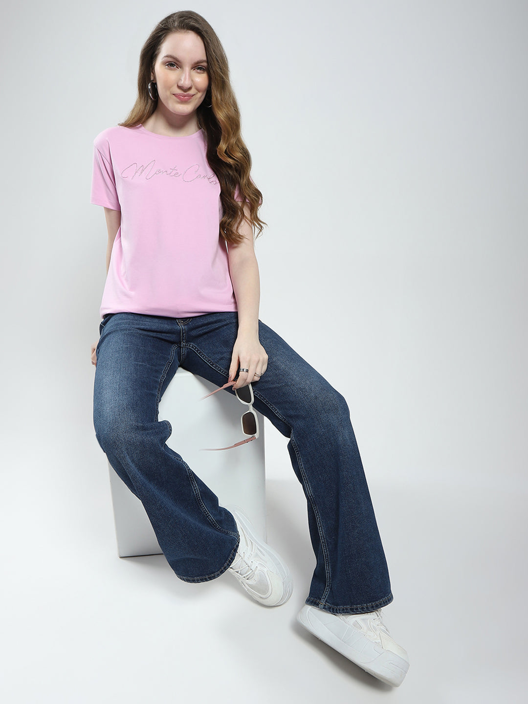 Women Pink Solid Round Neck Half Sleeve Top