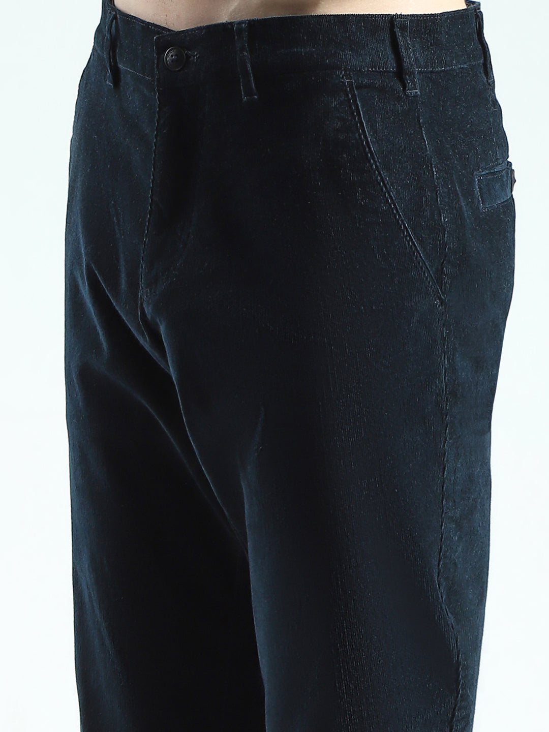 Men Navy Blue Solid Regular Fit Trouser
