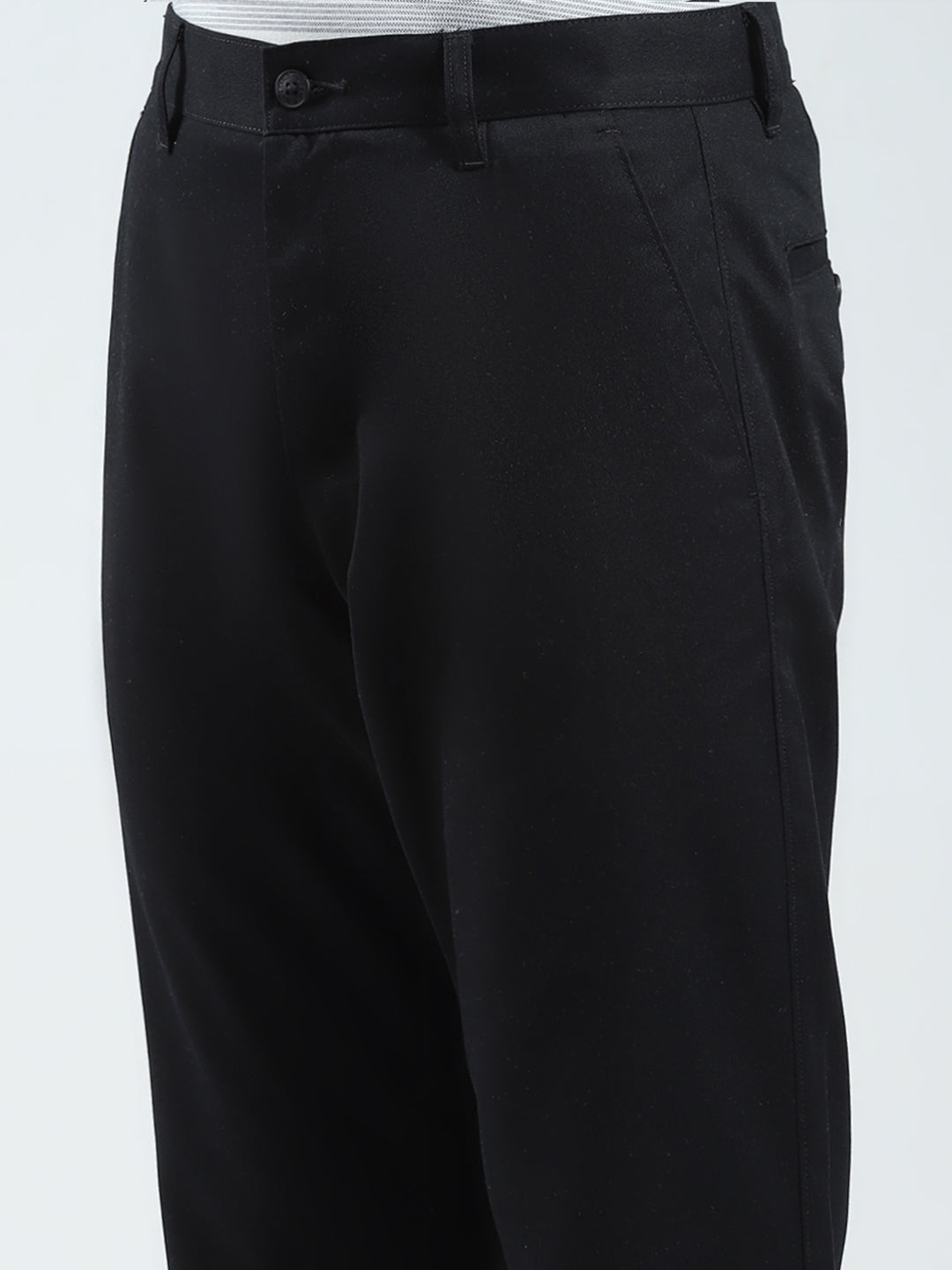 Men Black Solid Regular Fit Trouser