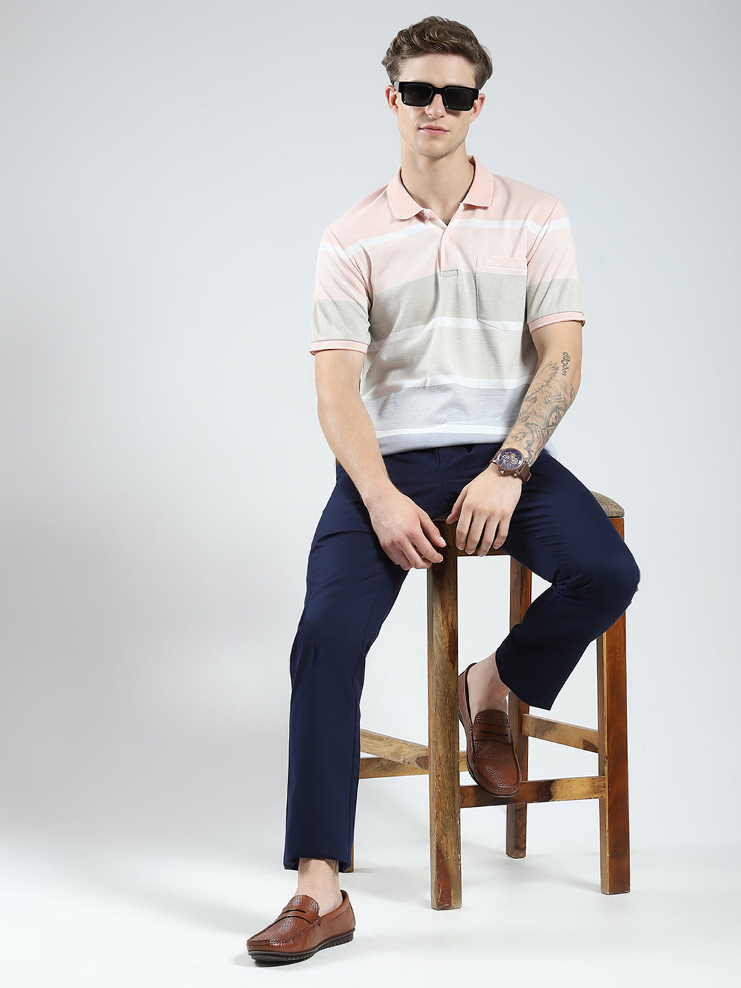 Men Navy Blue Solid Regular Fit Trouser