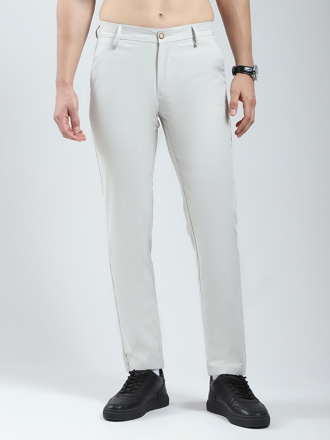 Men Grey Solid Slim Fit Trouser