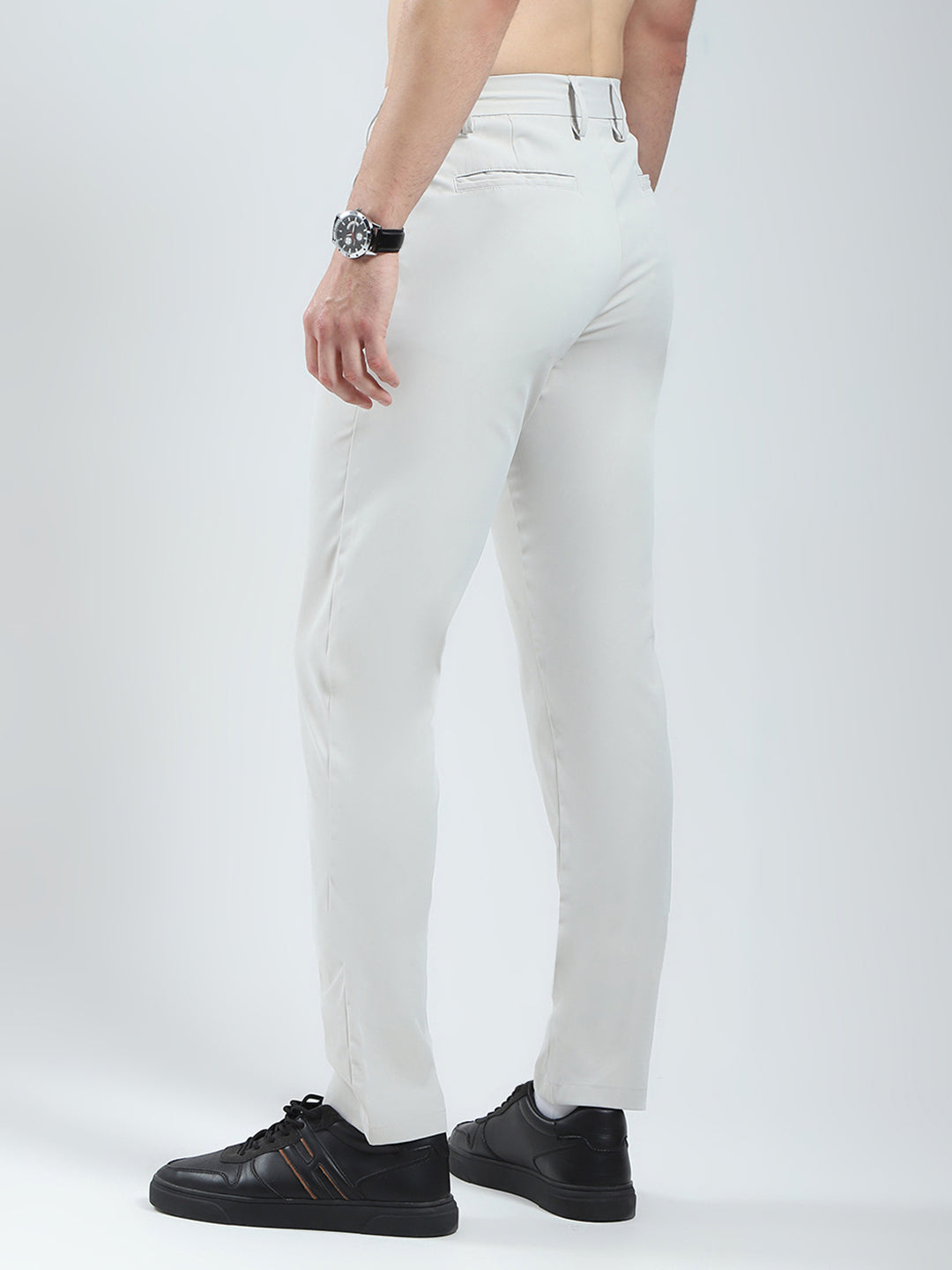 Men Grey Solid Slim Fit Trouser