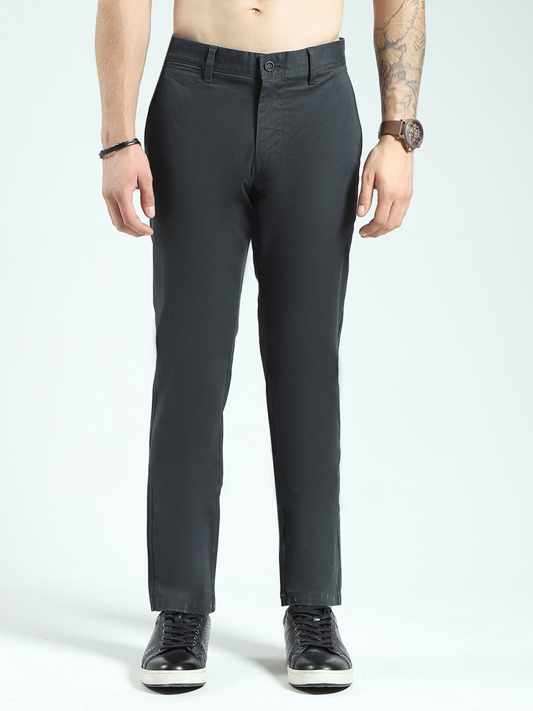 Men Grey Solid Slim Fit Trouser