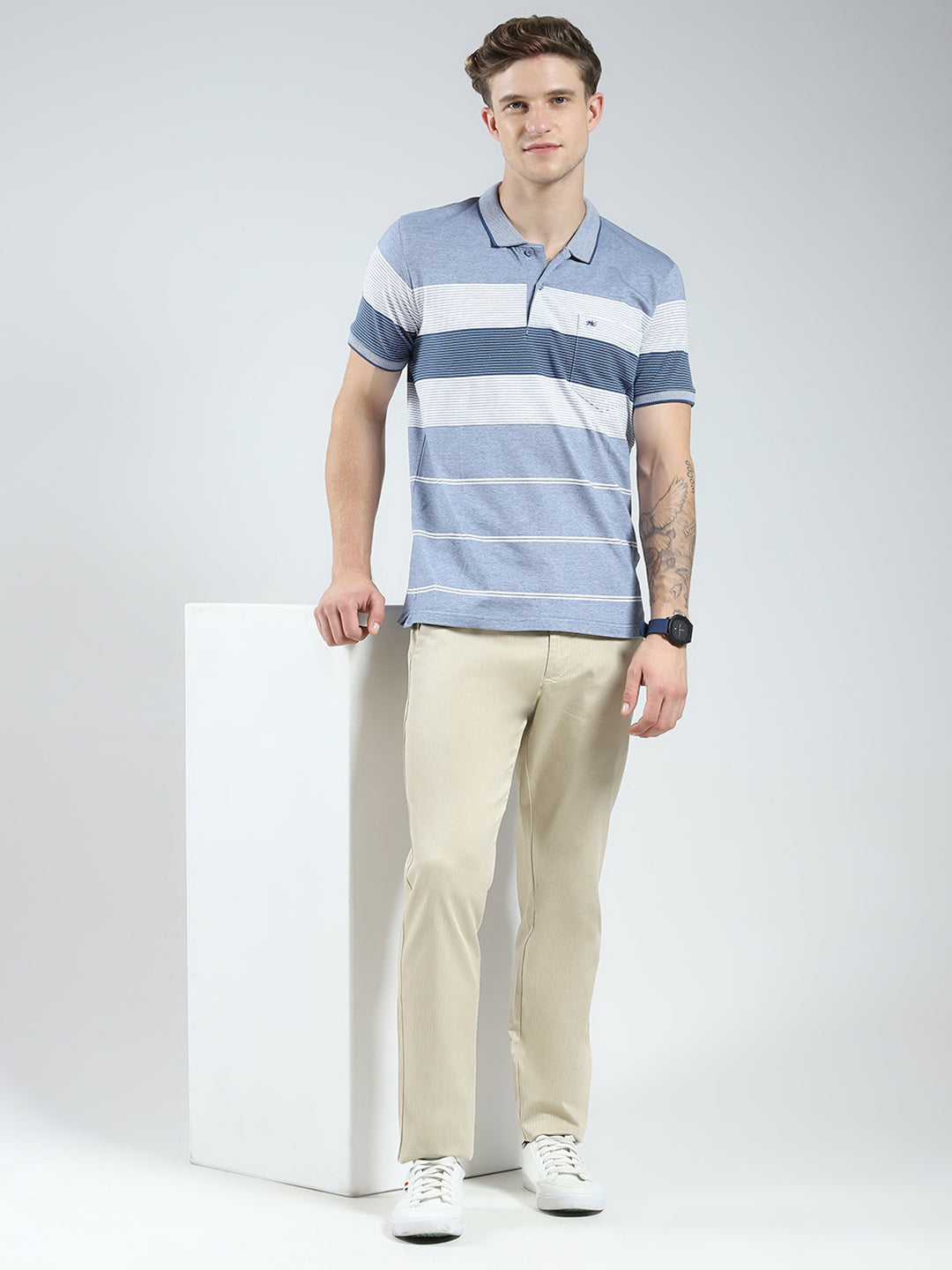 Men Beige Solid Slim Fit Trouser