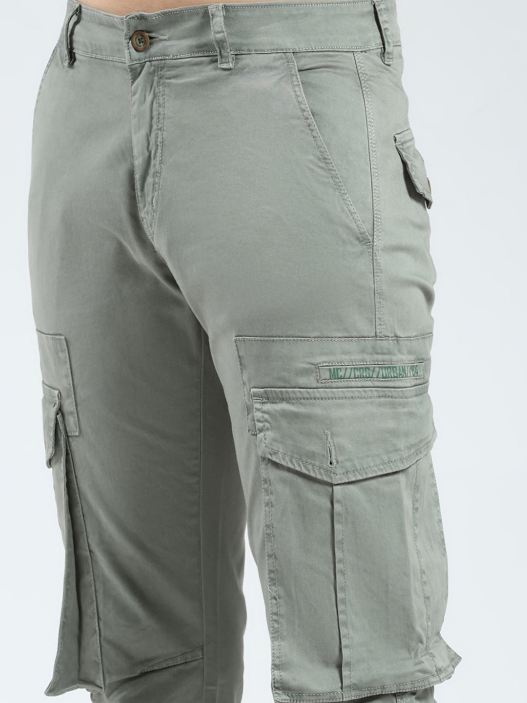 Men Grey Solid Slim Fit Cargo
