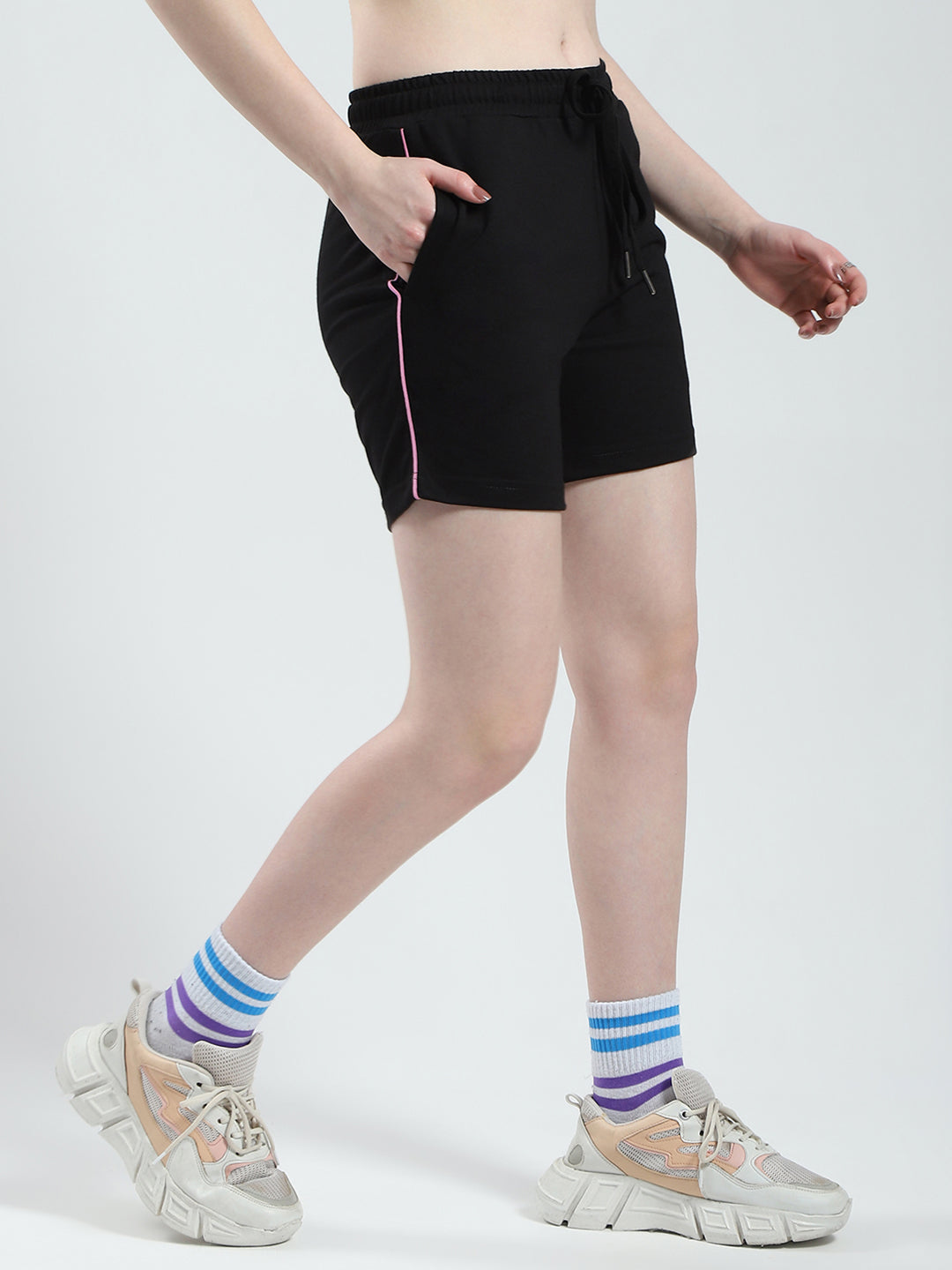 Women Black Solid Regular Fit Short