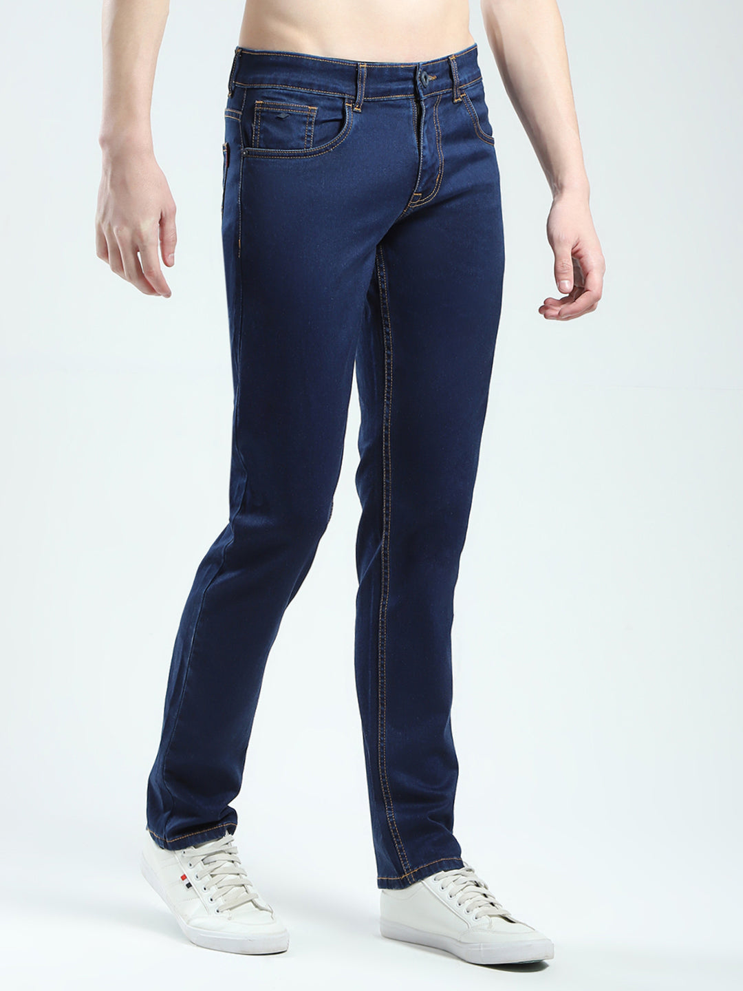 Men Blue Solid Narrow Fit Denim