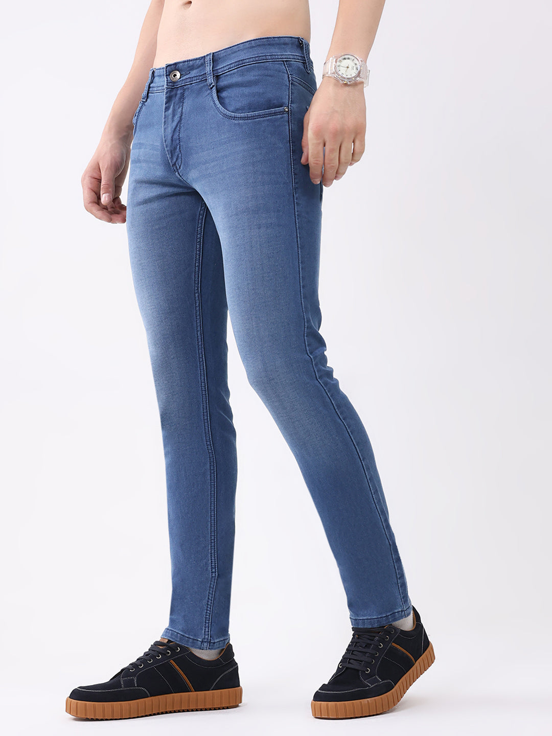 Men Blue Solid Skinny Fit Denim