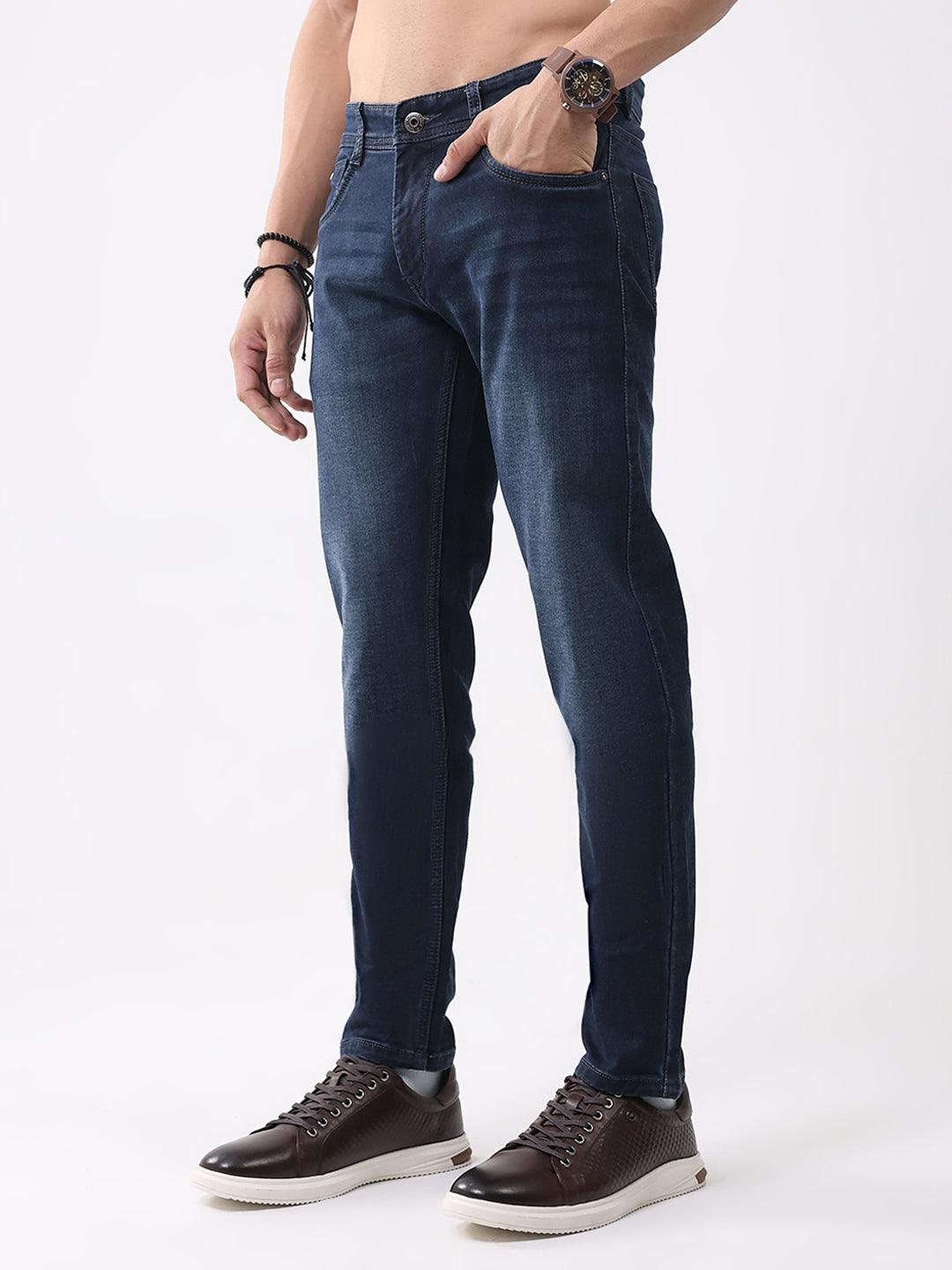 Men Blue Solid Skinny Fit Denim