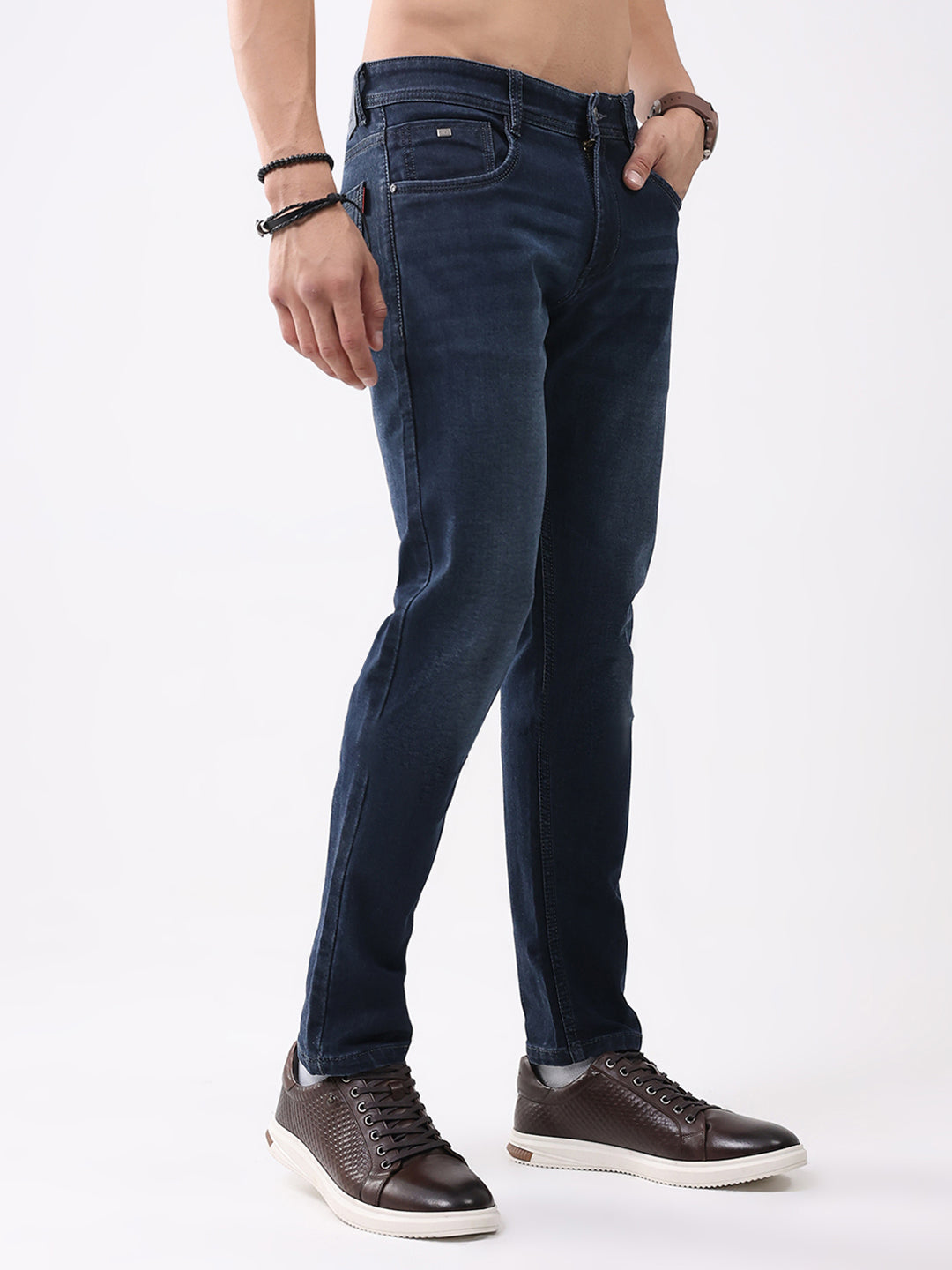 Men Blue Solid Skinny Fit Denim