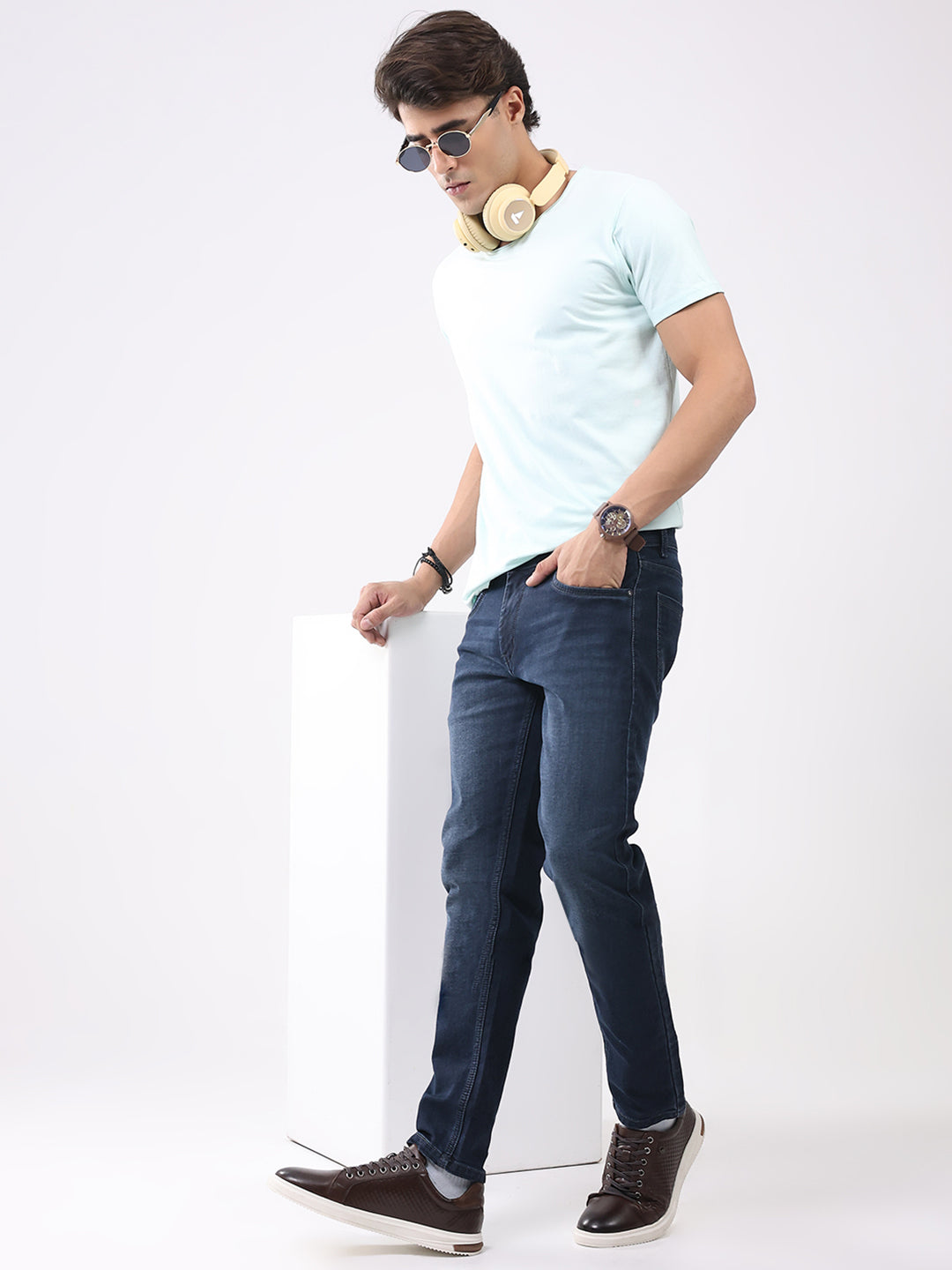 Men Blue Solid Skinny Fit Denim