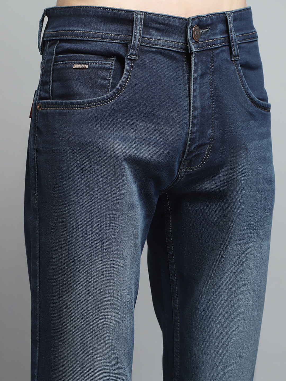 Men Blue Solid Narrow Fit Denim