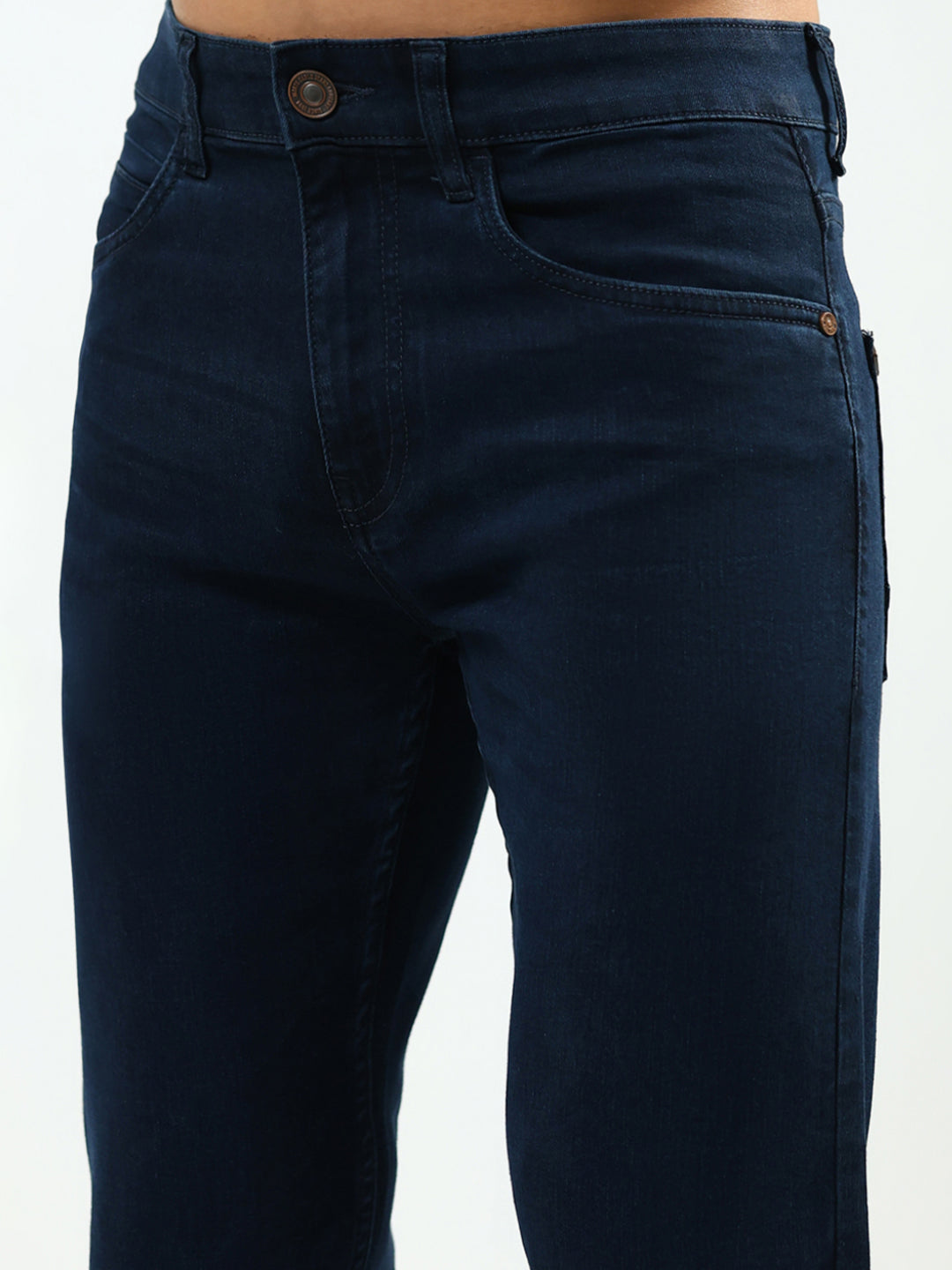 Men Blue Solid Narrow Fit Denim