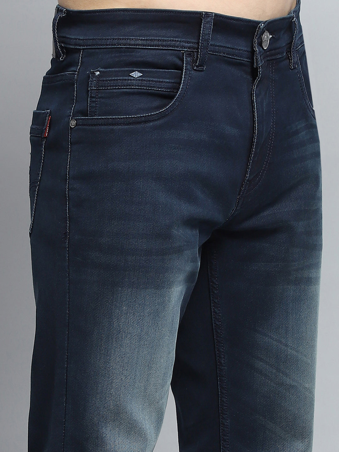Men Blue Solid Straight Fit Denim