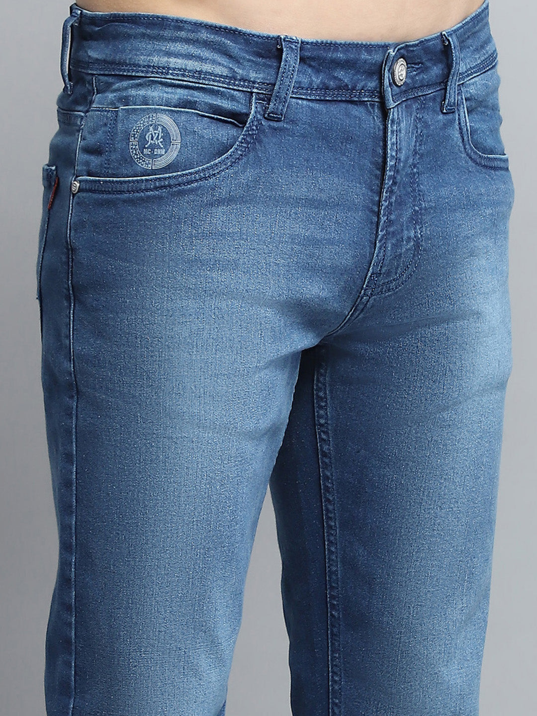 Men Blue Solid Narrow Fit Denim