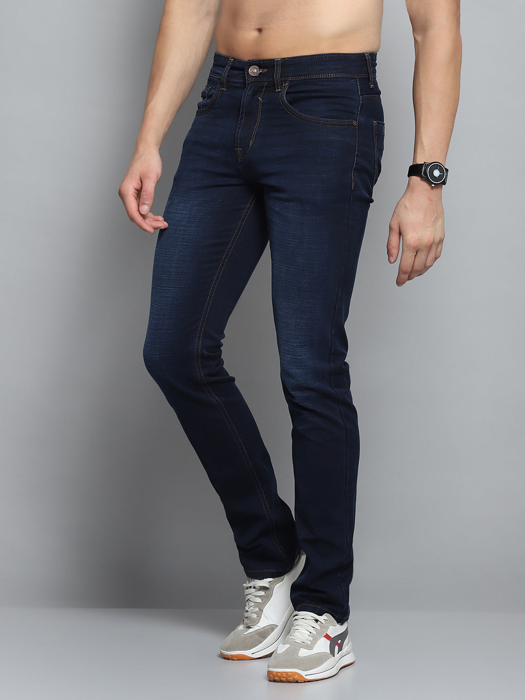 Men Blue Solid Narrow Fit Denim