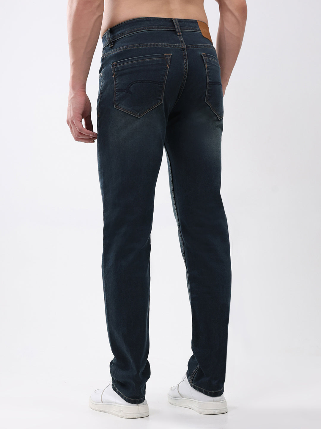Men Green Solid Straight Fit Denim