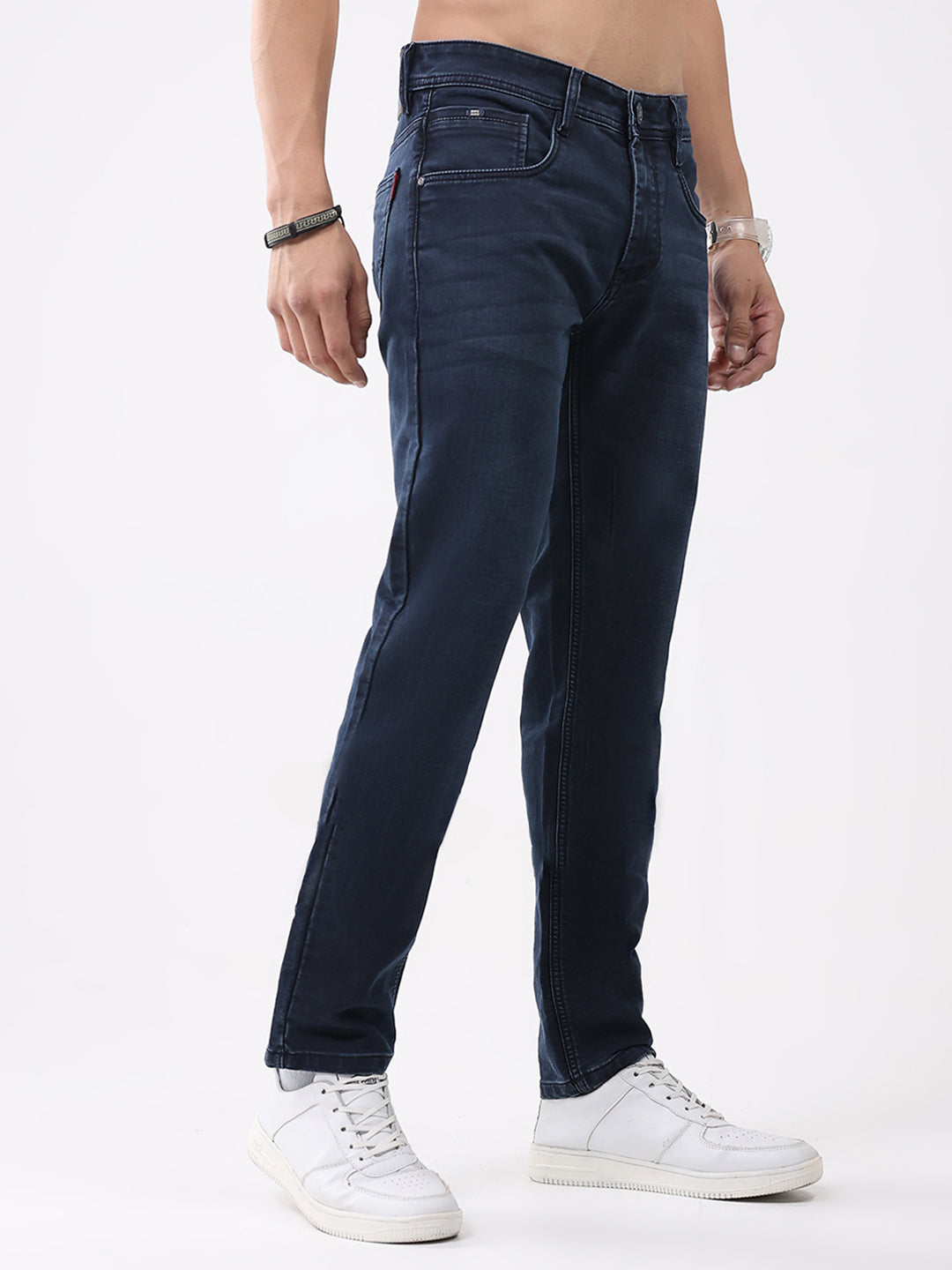 Men Blue Solid Narrow Fit Denim