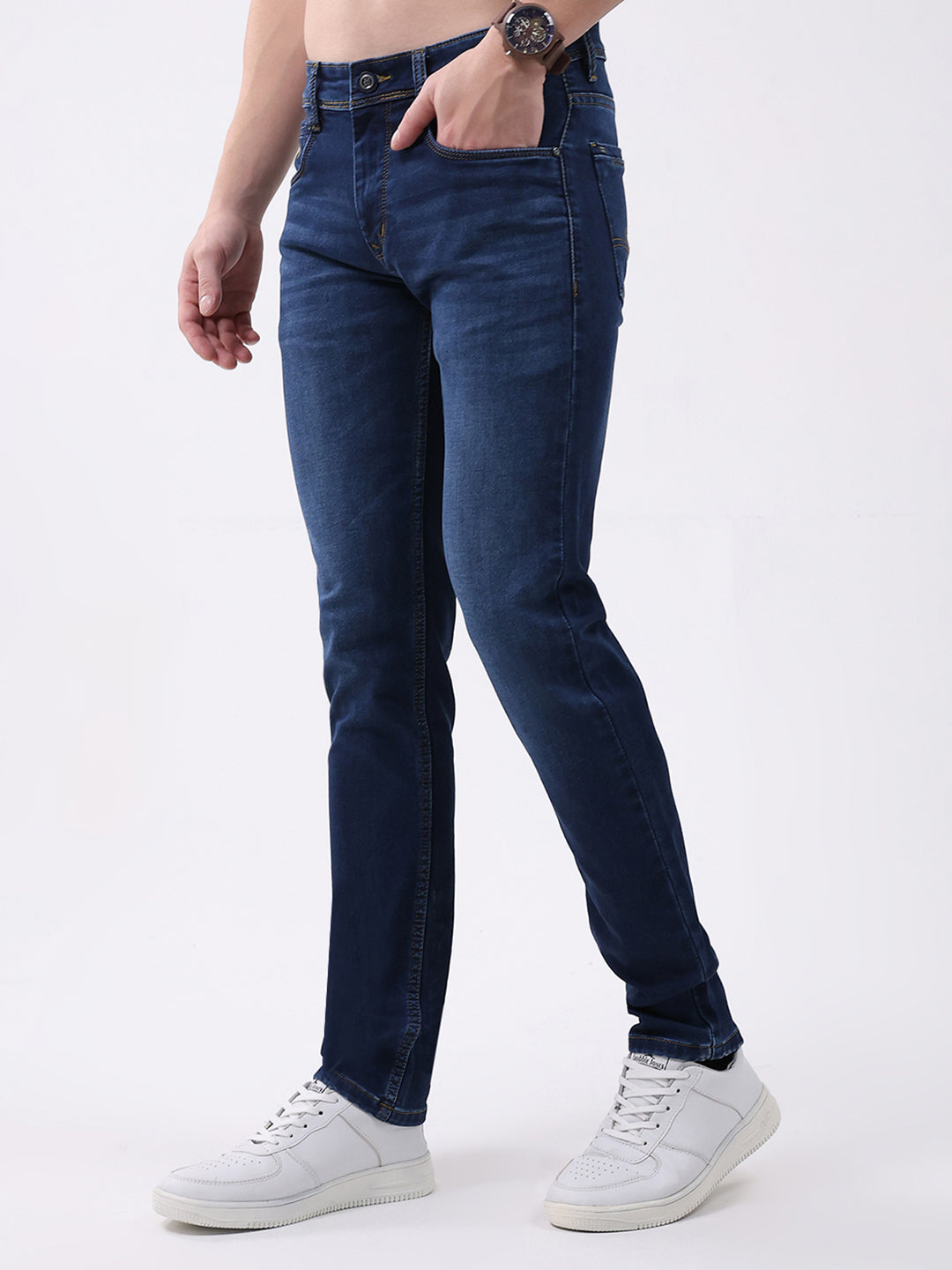 Men Blue Solid Skinny Fit Denim