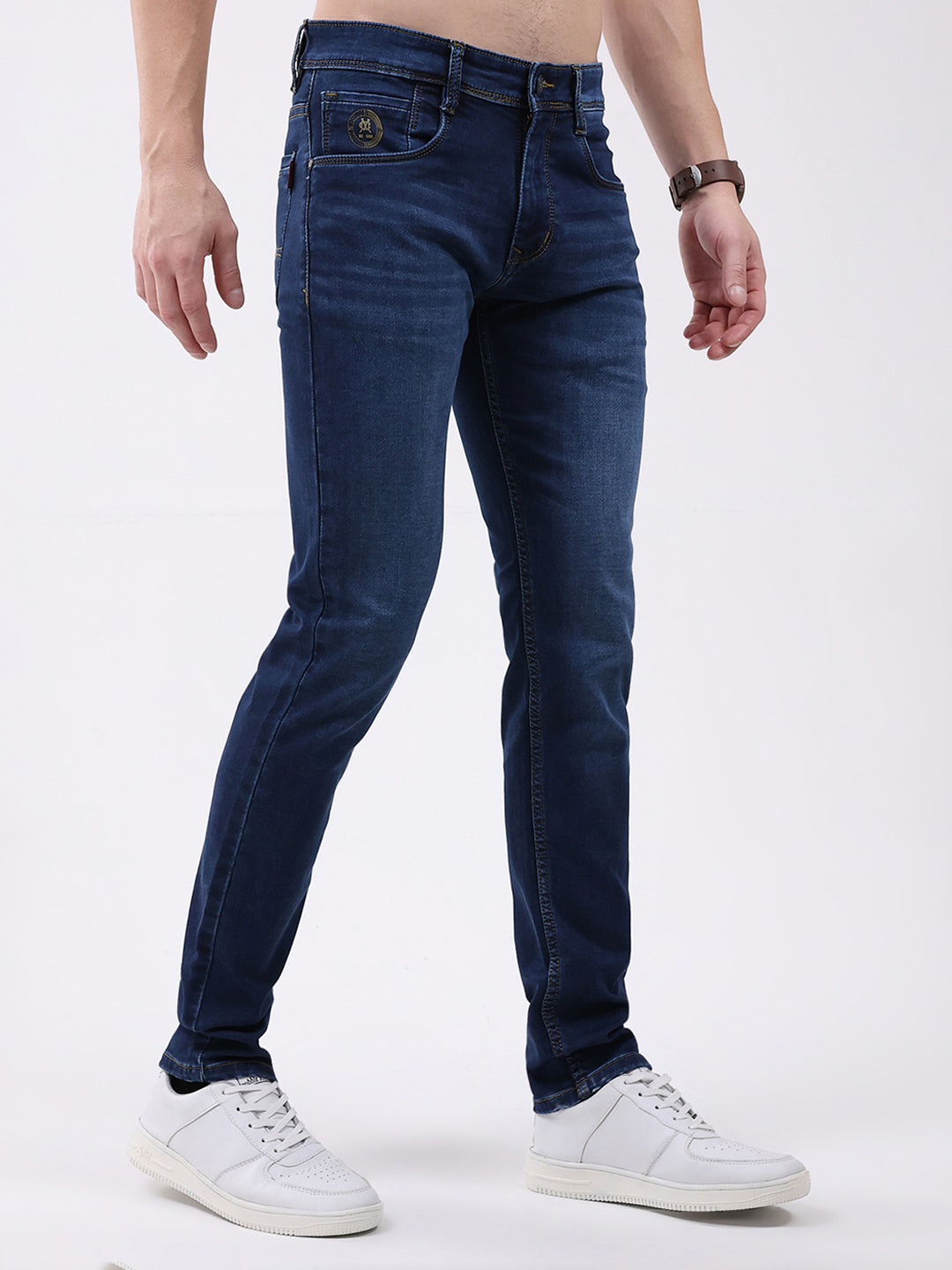 Men Blue Solid Skinny Fit Denim