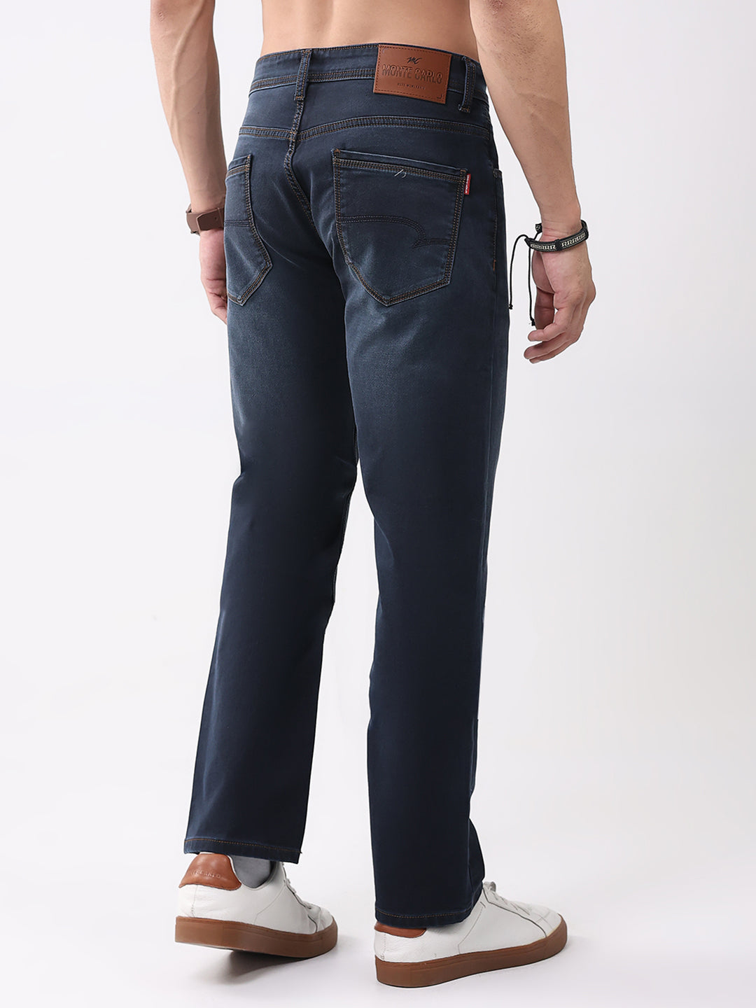 Men Dark Blue Solid Straight Fit Denim