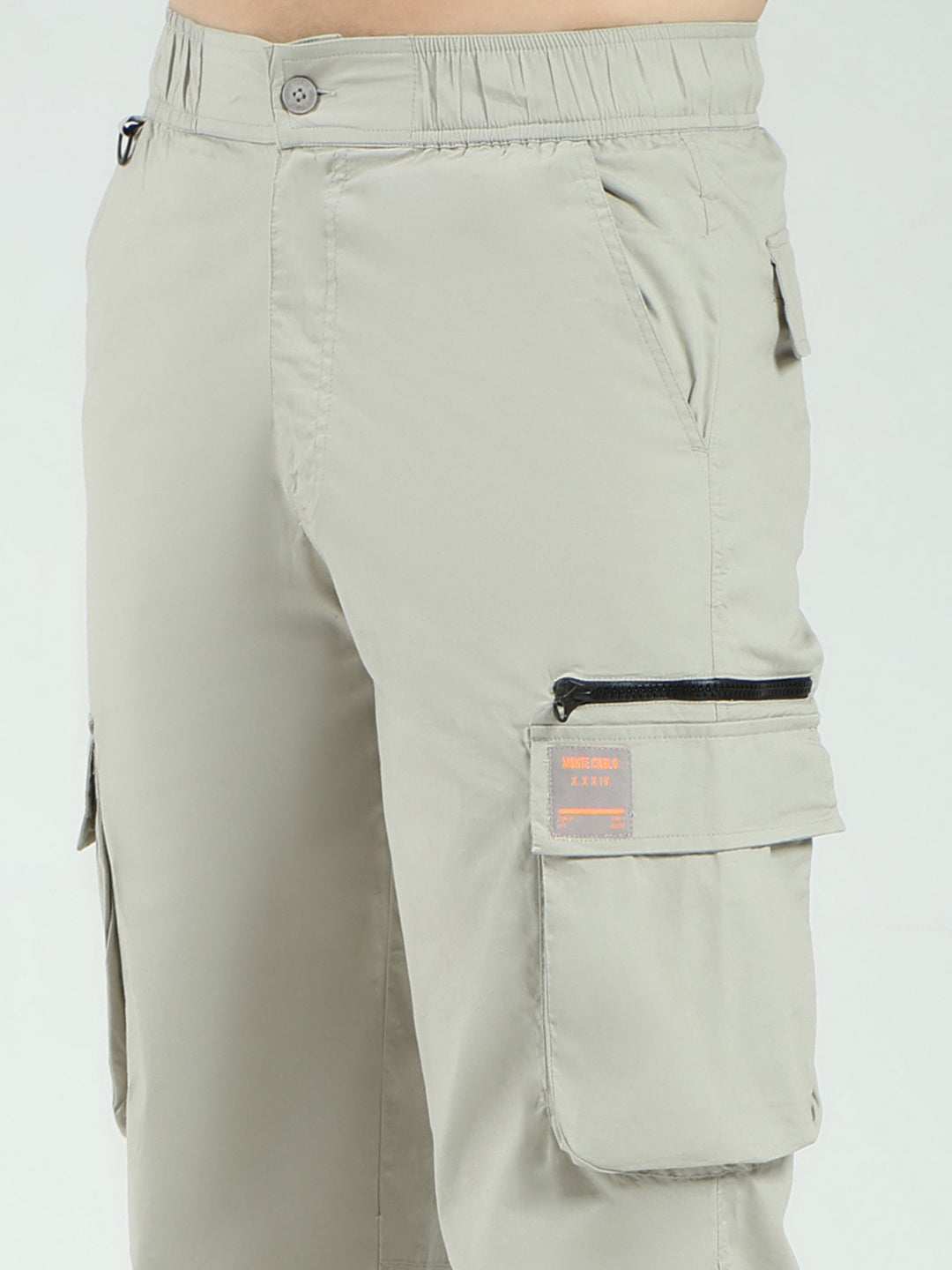 Men Grey Solid Regular Fit Cargo