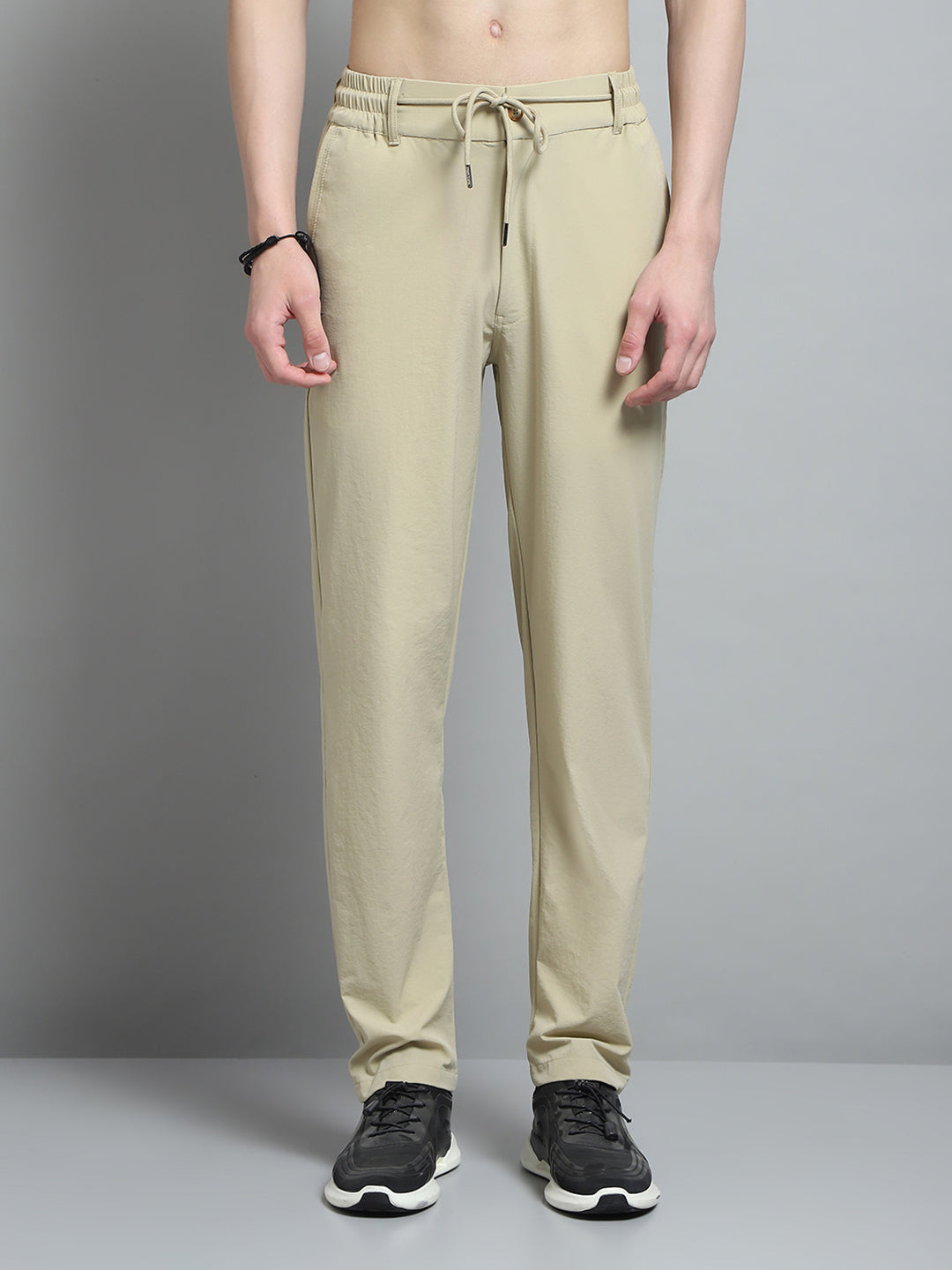 Men Khaki Solid Regular Fit Lower