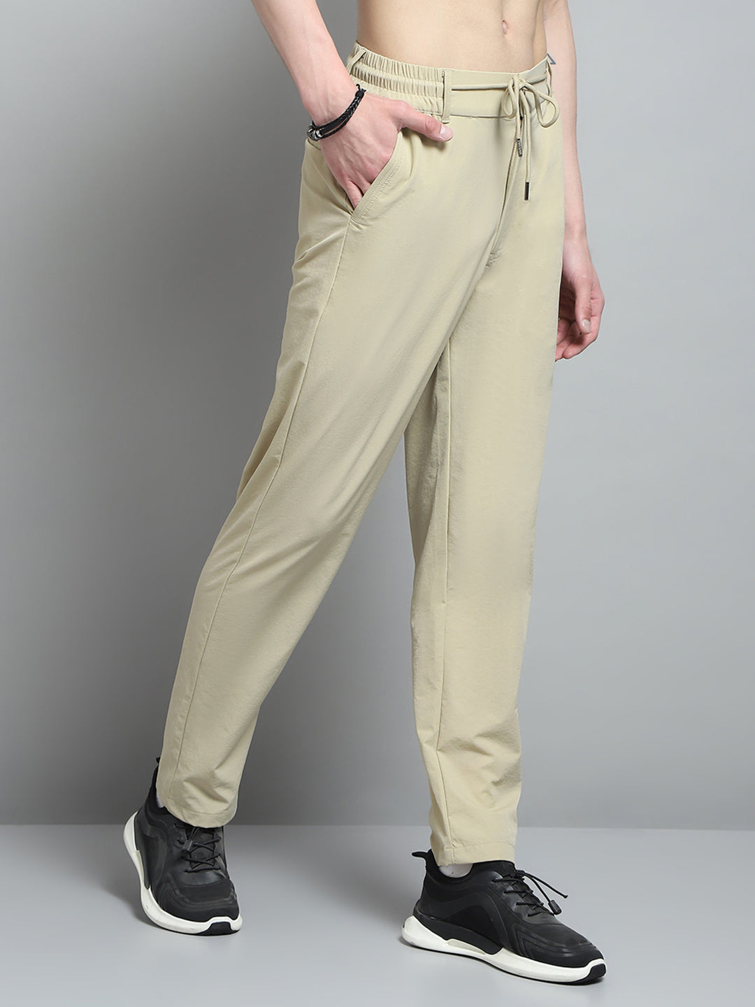 Men Khaki Solid Regular Fit Lower