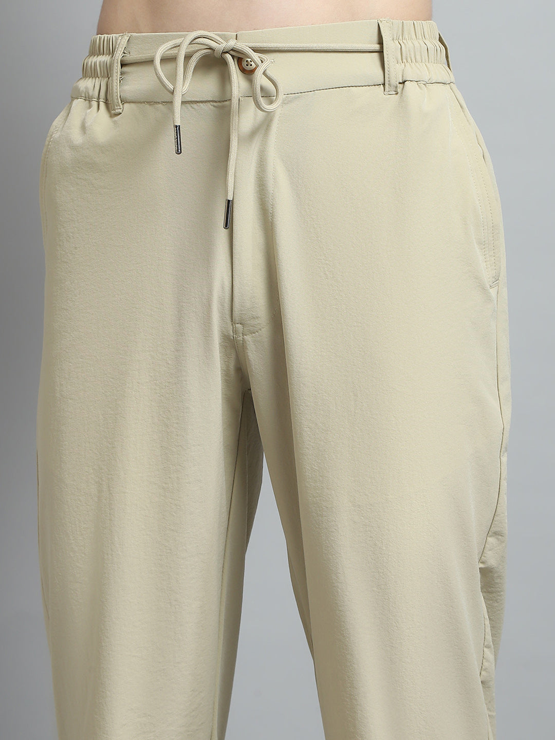 Men Khaki Solid Regular Fit Lower