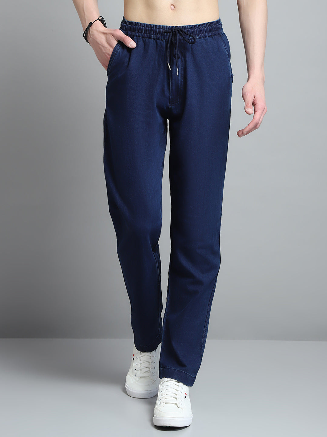 Men Blue Solid Regular Fit Lower