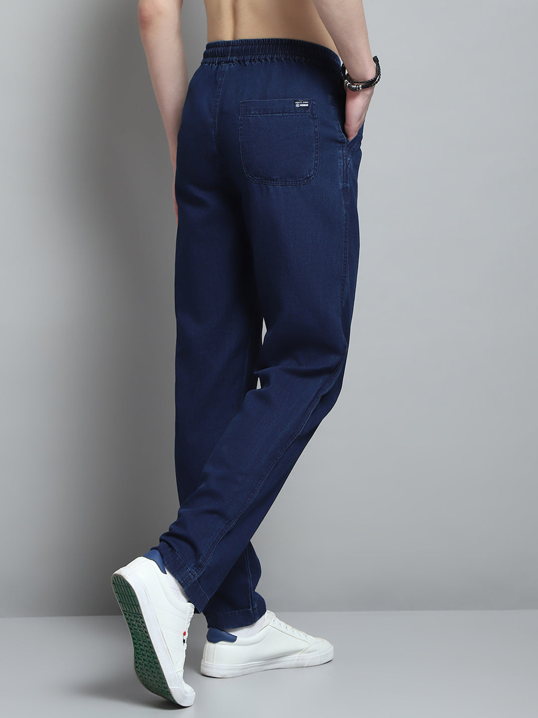 Men Blue Solid Regular Fit Lower