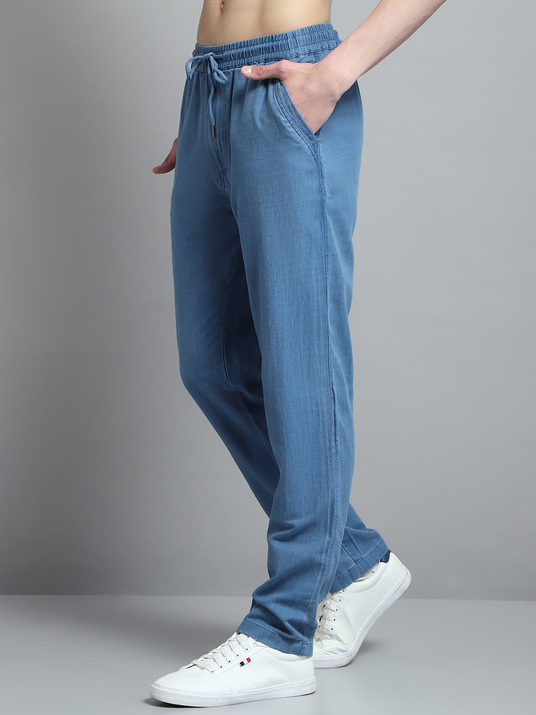 Men Blue Solid Regular Fit Lower