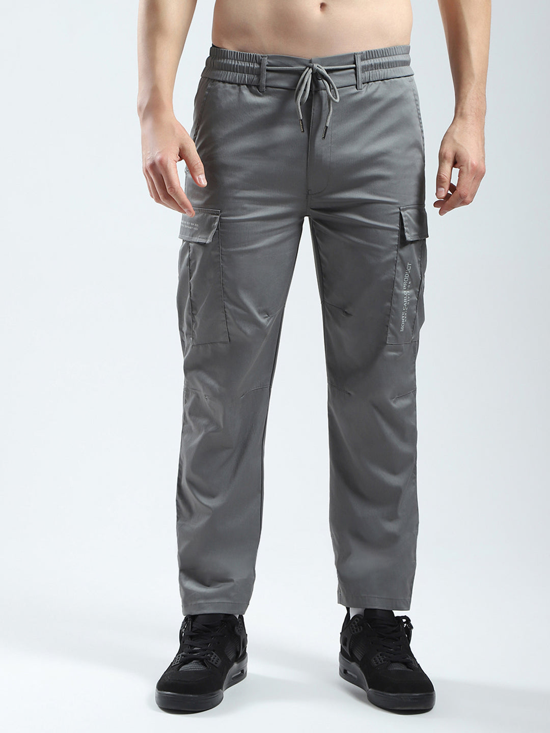 Men Grey Solid Regular Fit Cargo