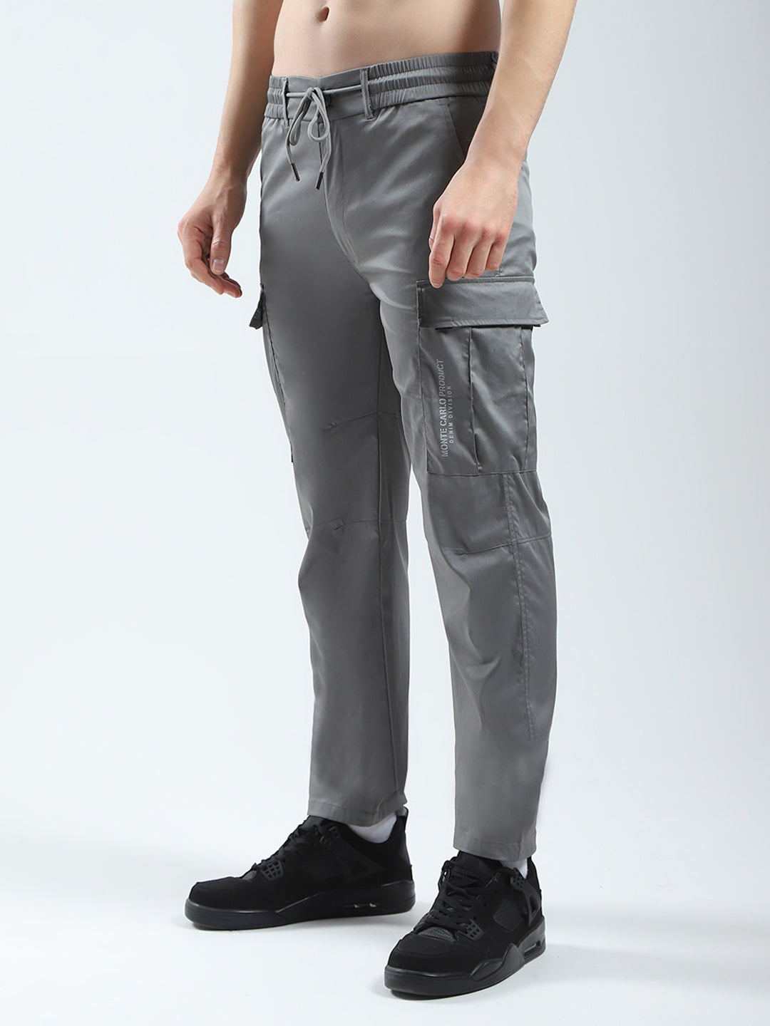 Men Grey Solid Regular Fit Cargo