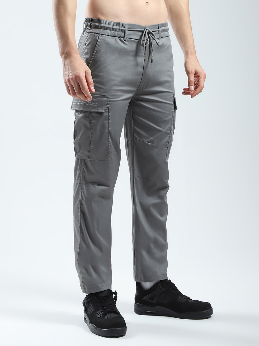 Men Grey Solid Regular Fit Cargo