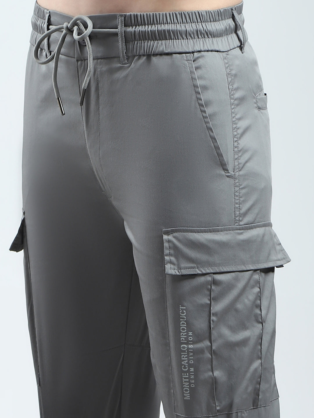 Men Grey Solid Regular Fit Cargo