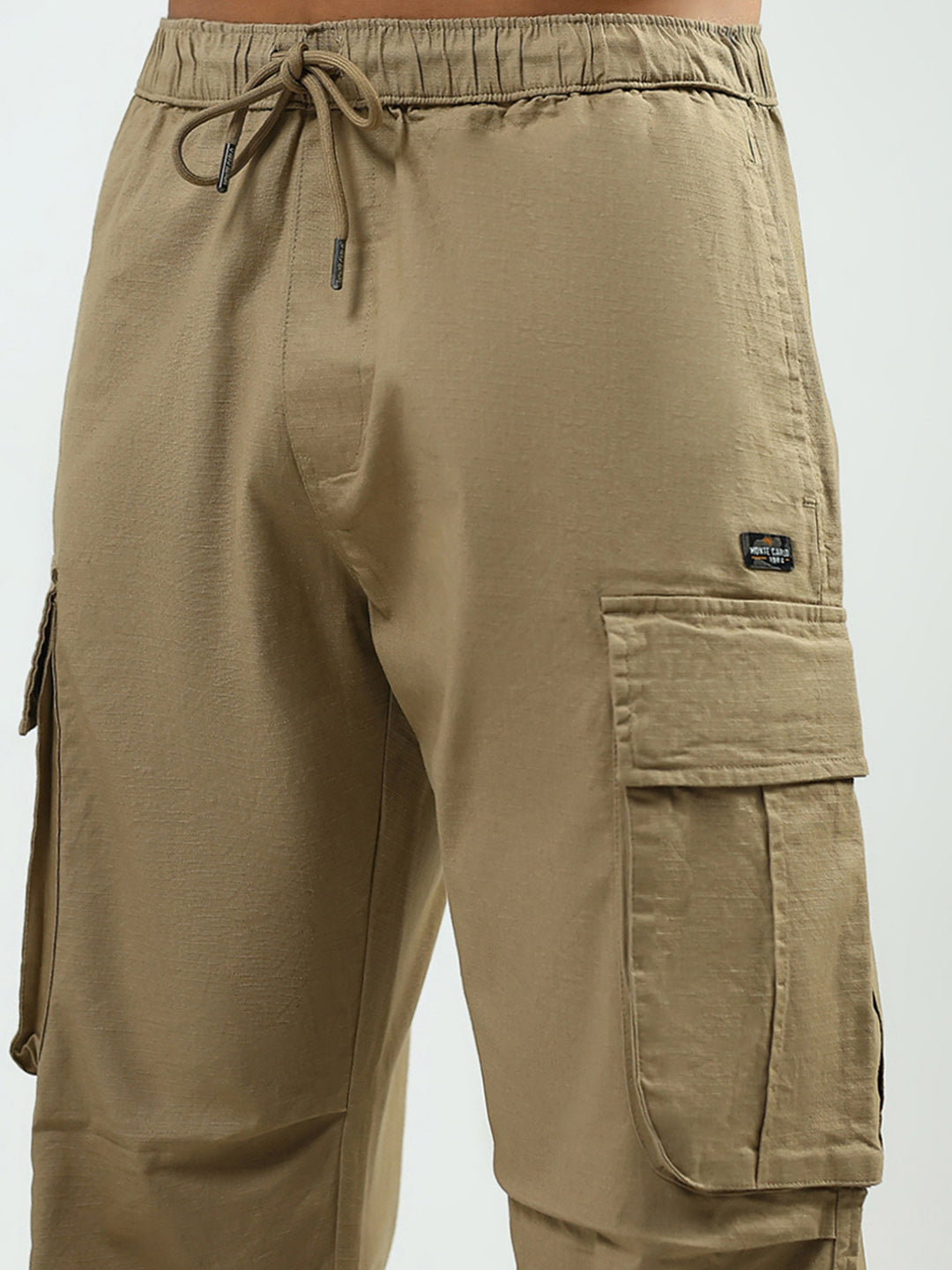 Men Khaki Solid Regular Fit Lower