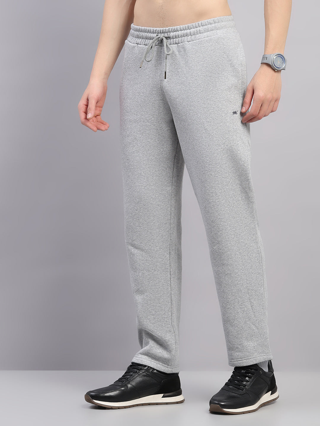 Men Grey Solid Stand Collar Full Sleeve Winter Tracksuit