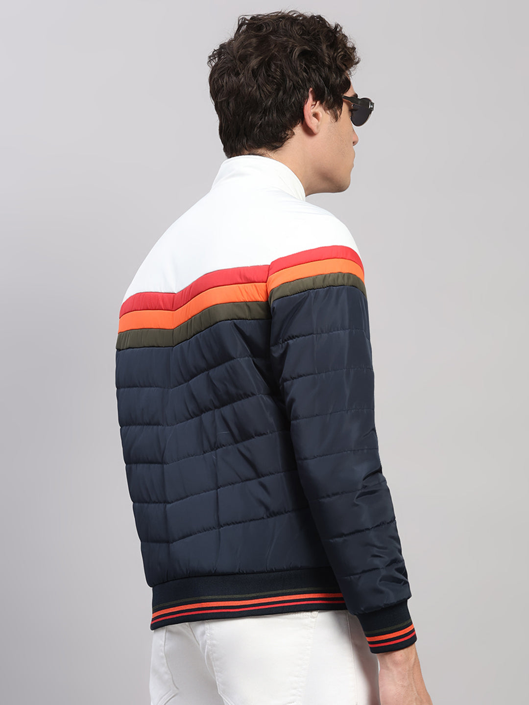 Men Navy Blue Solid Collar Full Sleeve Jacket