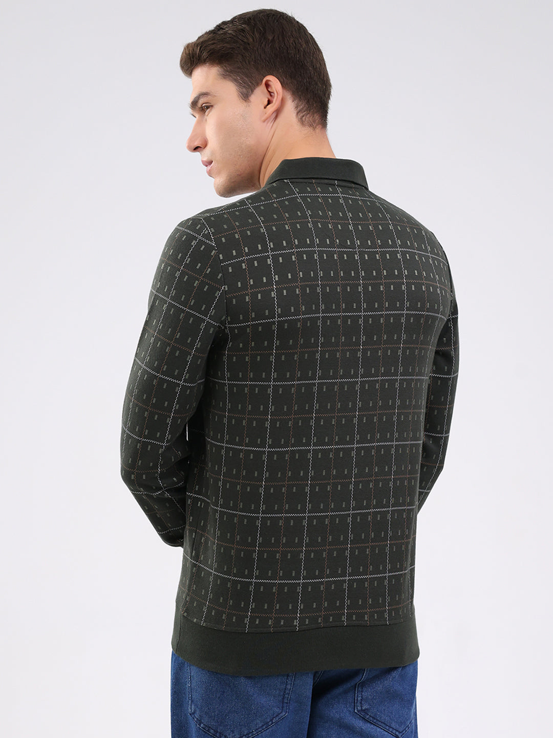 Men Green Stripe Collar Full Sleeve Winter T-Shirt