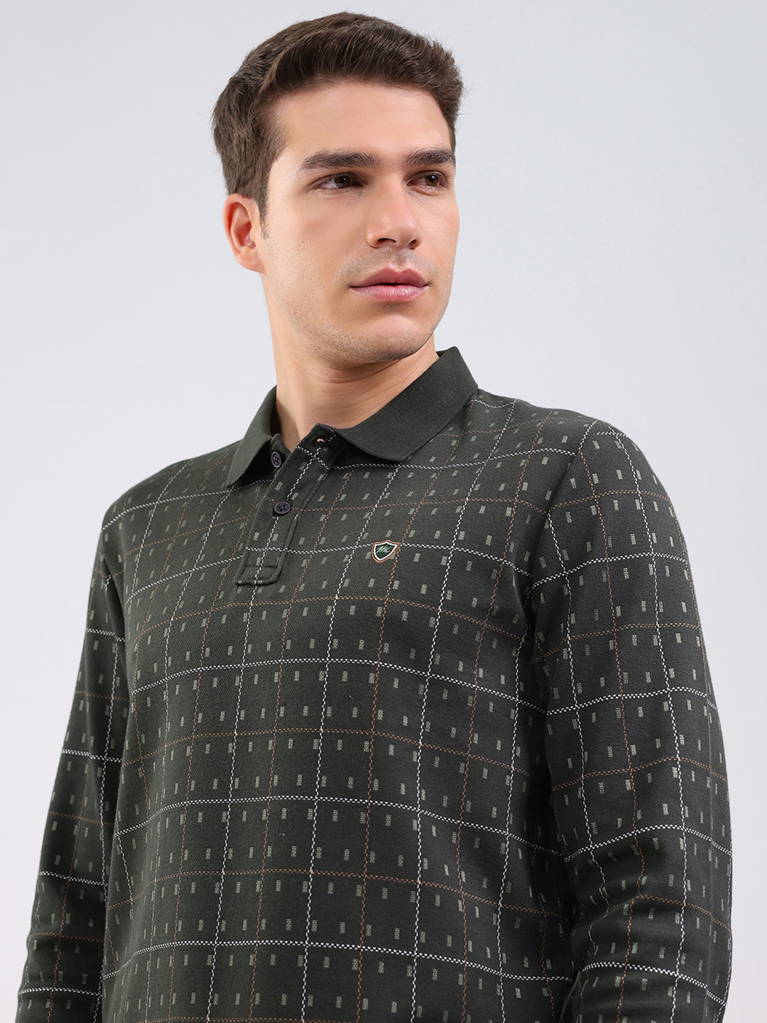 Men Green Stripe Collar Full Sleeve Winter T-Shirt