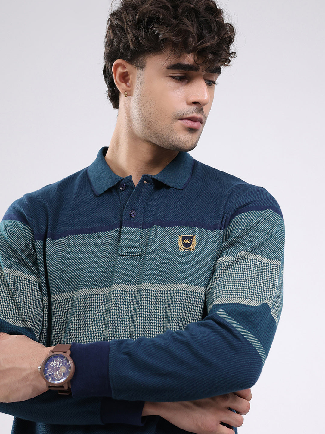 Men Green Solid Collar Full Sleeve Winter T-Shirt