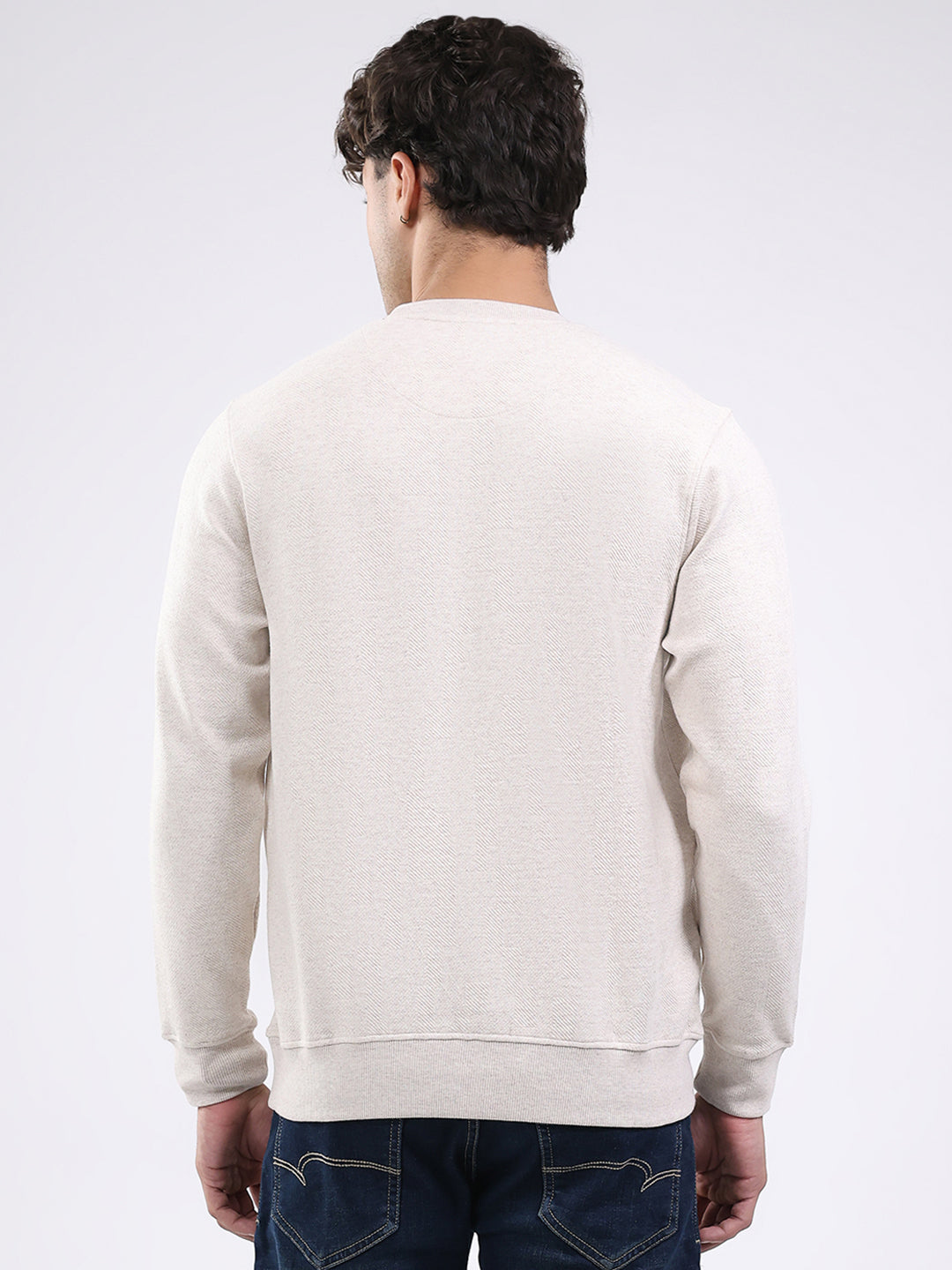 Men Cream Solid Round Neck Full Sleeve Winter T-Shirt