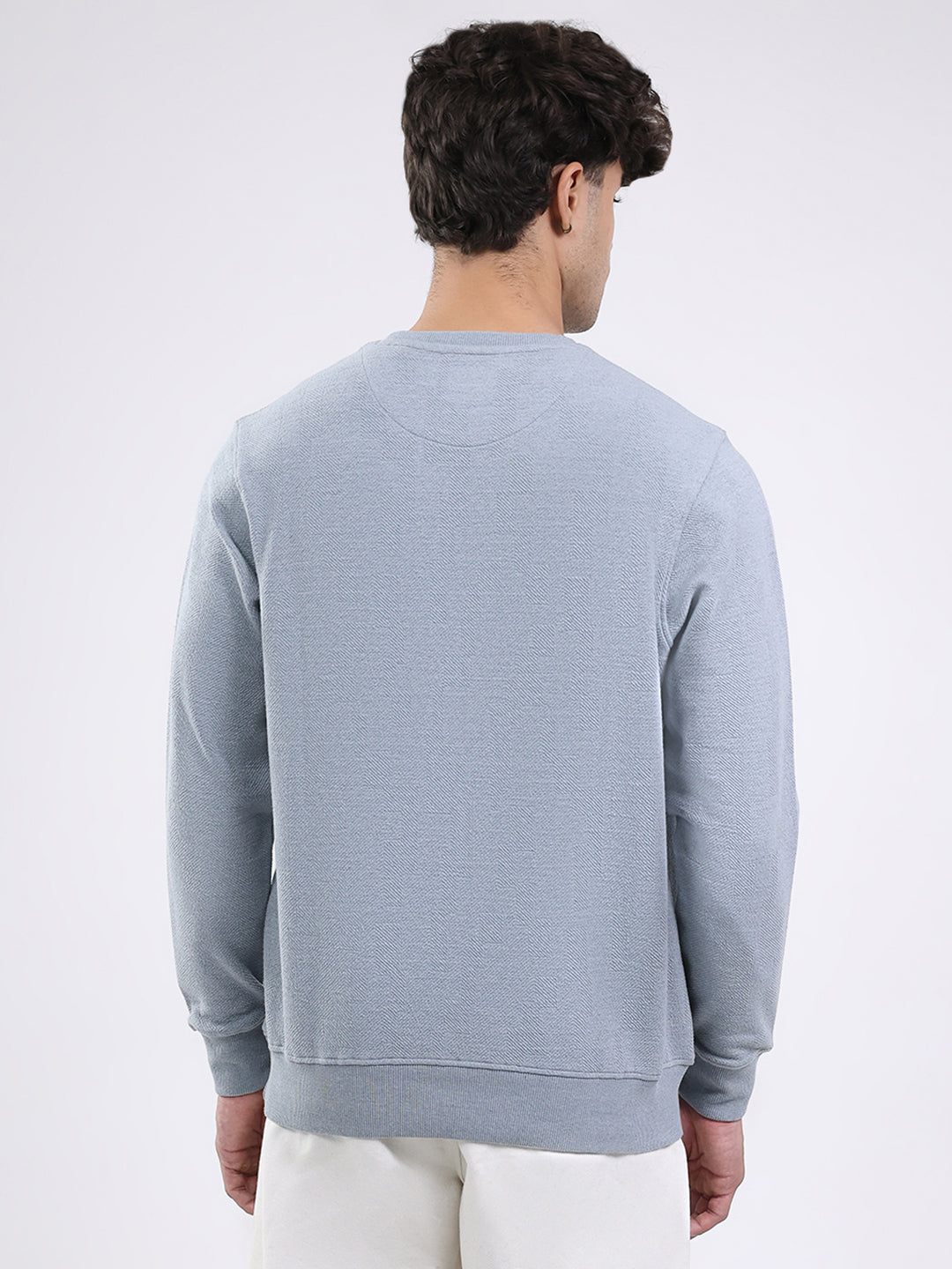Men Sky Blue Solid Round Neck Full Sleeve Winter T-Shirt