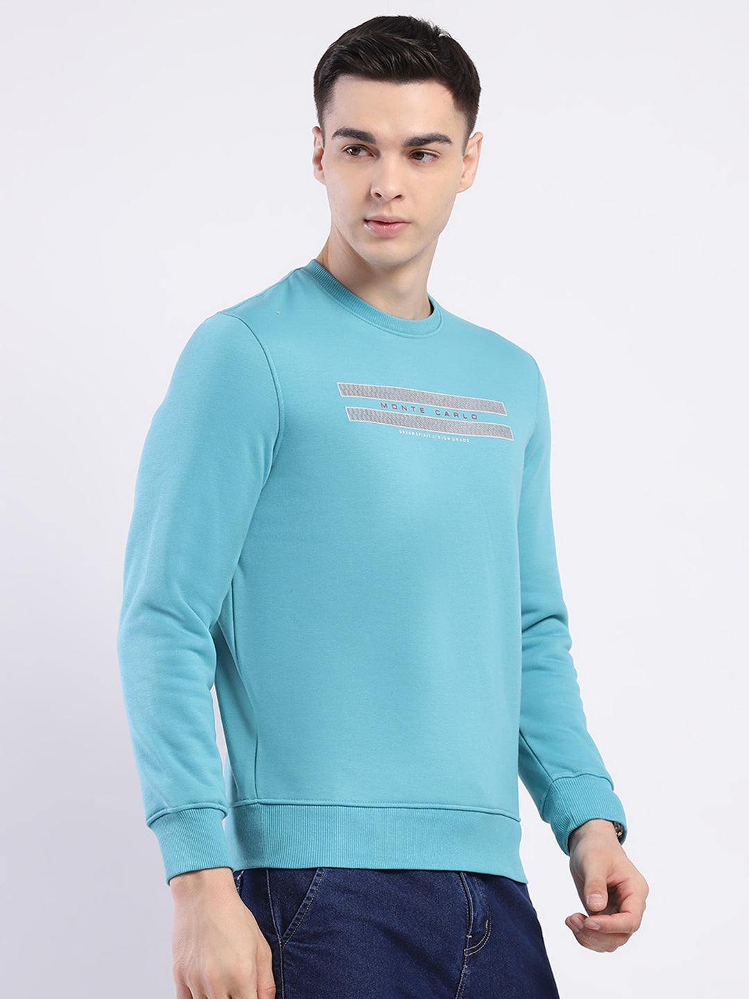 Men Blue Solid Round Neck Full Sleeve Sweatshirt