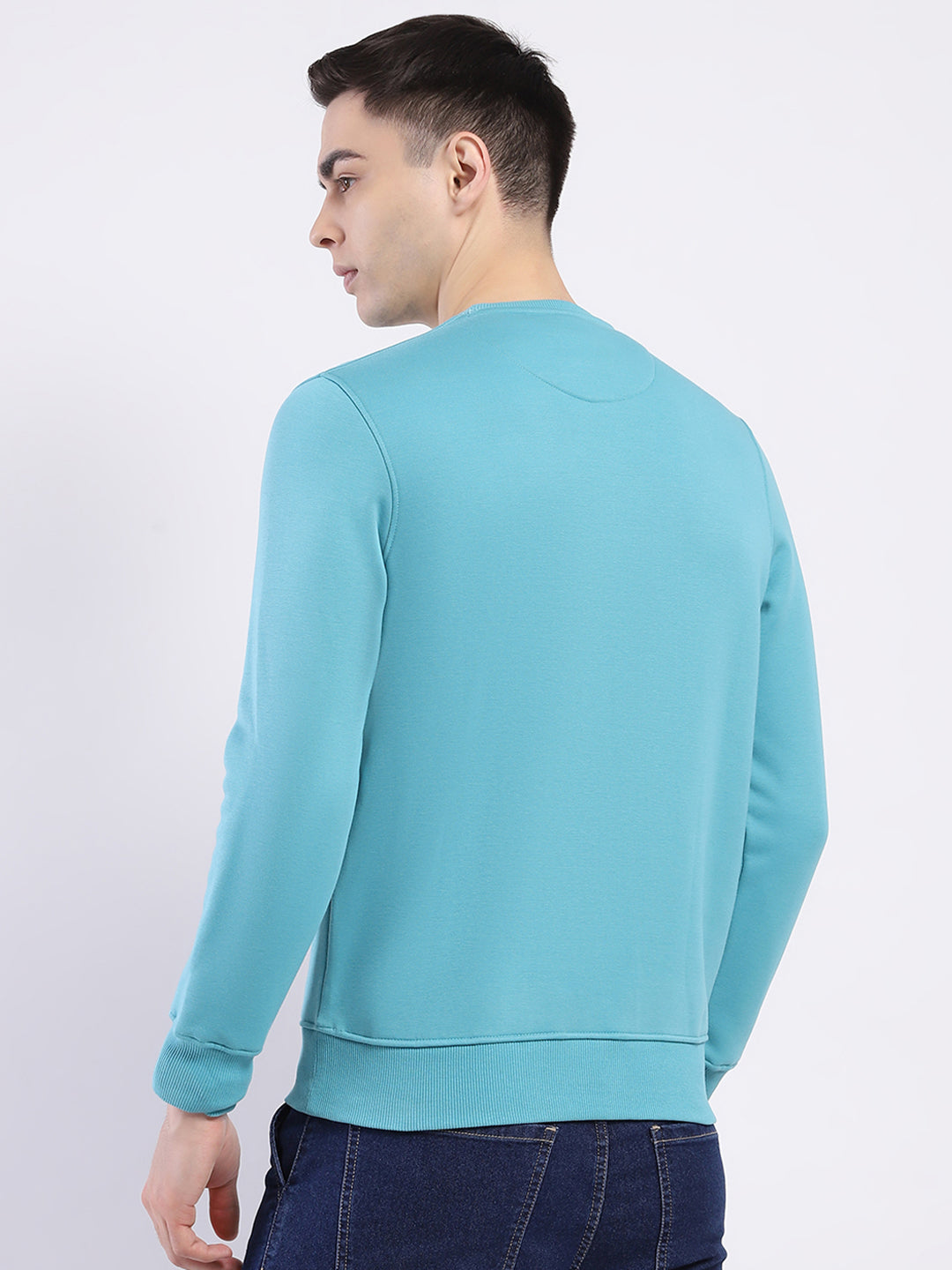 Men Blue Solid Round Neck Full Sleeve Sweatshirt
