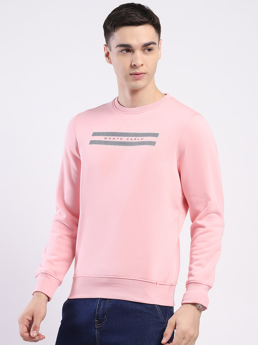 Men Pink Solid Round Neck Full Sleeve Sweatshirt