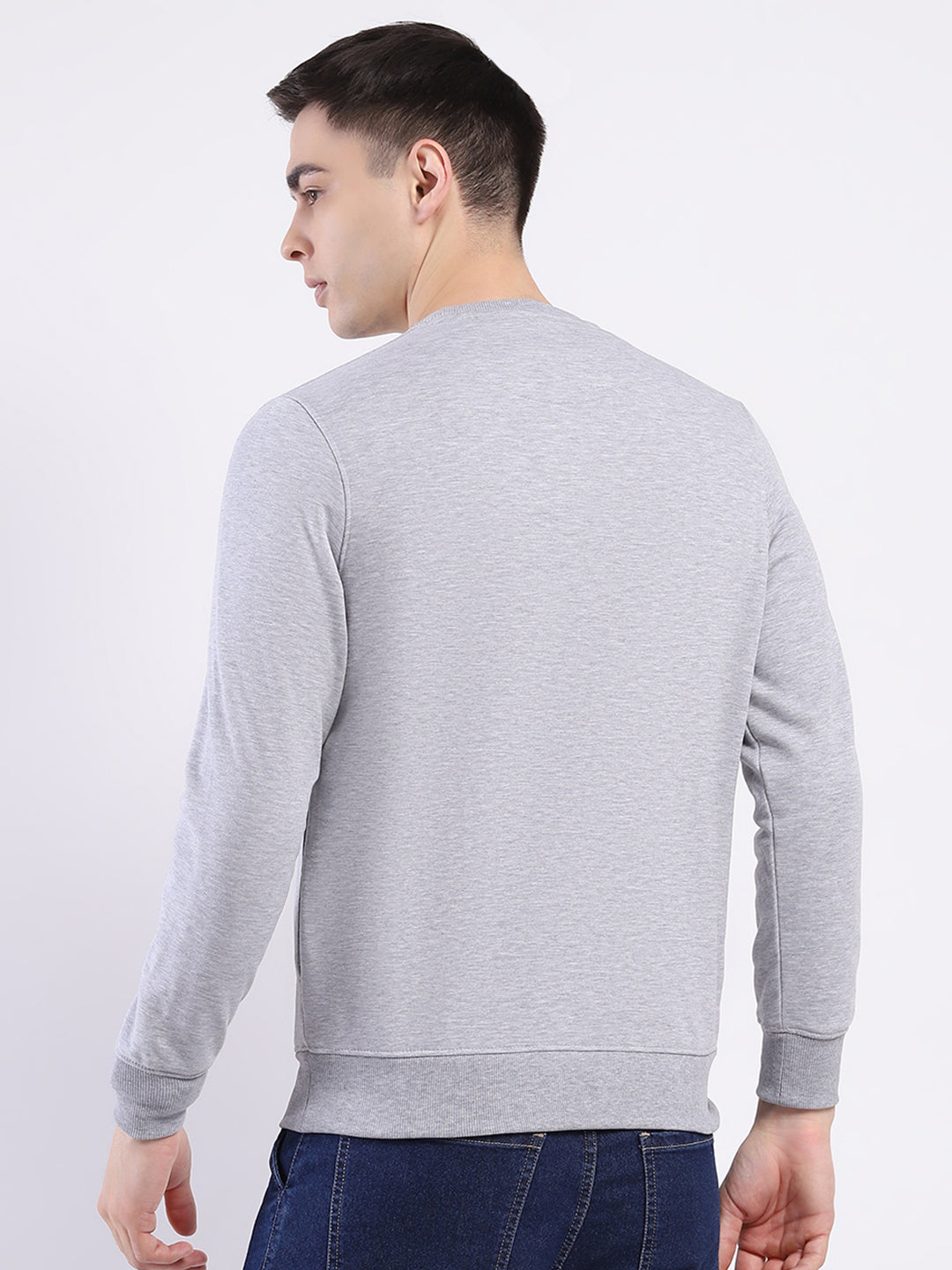 Men Grey Solid Round Neck Full Sleeve Sweatshirt
